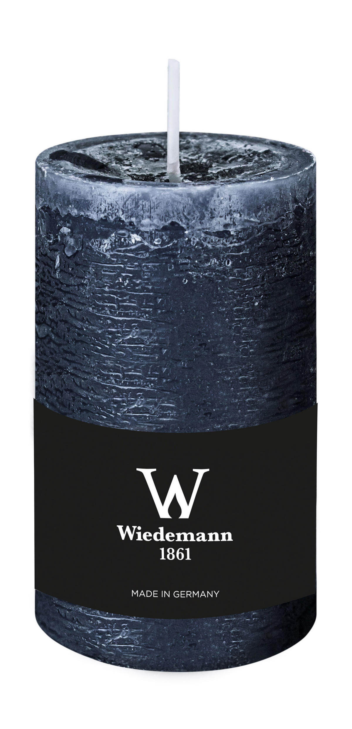 STUMPENKERZE Rustik Marble Style mit Abbrandschutz Dunkelblau 130 x 68 mm - Dunkelblau, Paraffin (13cm) - Wiedemann Kerzen