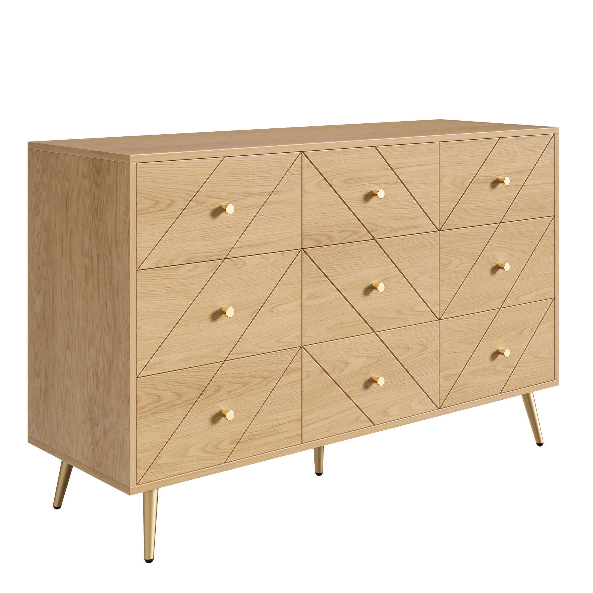 SIDEBOARD mit 9 Schubladen, Eisenbeinen & geometrischem Muster - Sonoma Eiche, Holzwerkstoff/Metall (120/80/39cm) - Urban Meuble