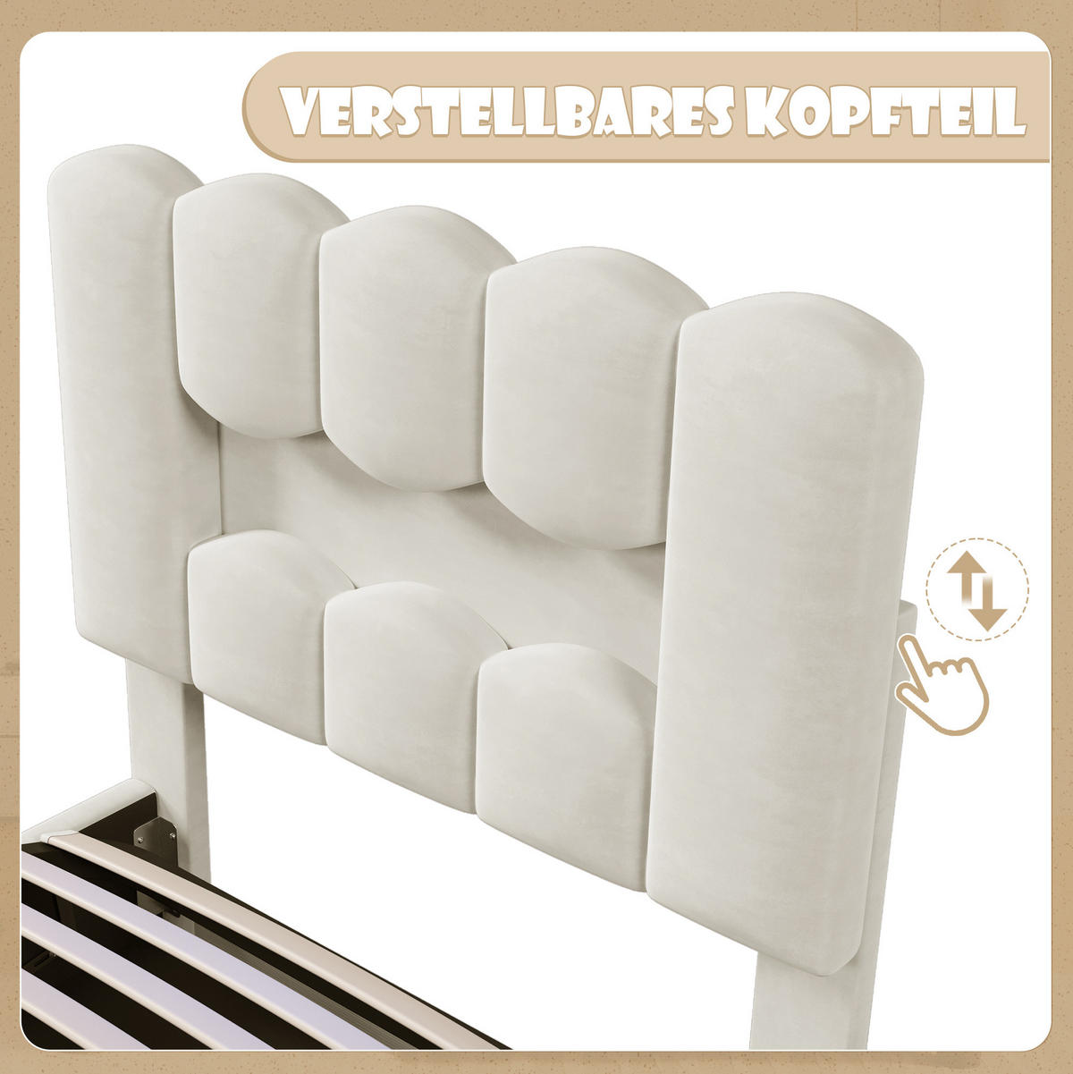 POLSTERBETT 90/200 cm Beige aus Samt mit Bettkasten und LED-Beleuchtung - Beige, Textil (90/200cm) - OKMYHOME