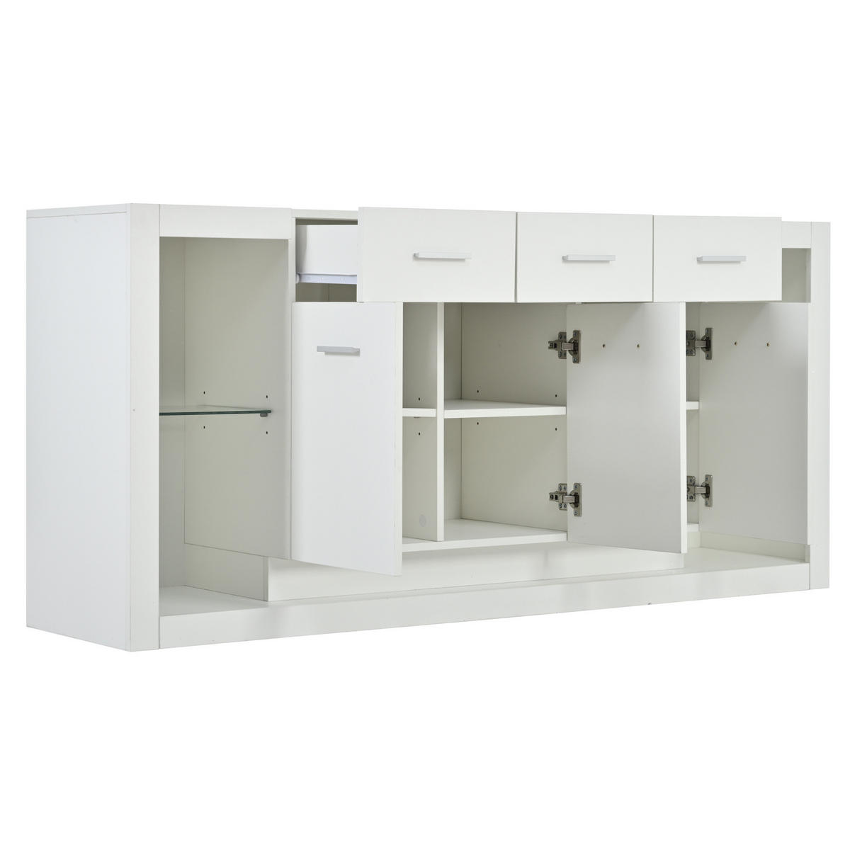 SIDEBOARD 160/40/75 cm z dřevotřísky bílá, s LED osvětlením a 3 zásuvkami - bílá, kompozitní dřevo (160/75/40cm) - Modenvie
