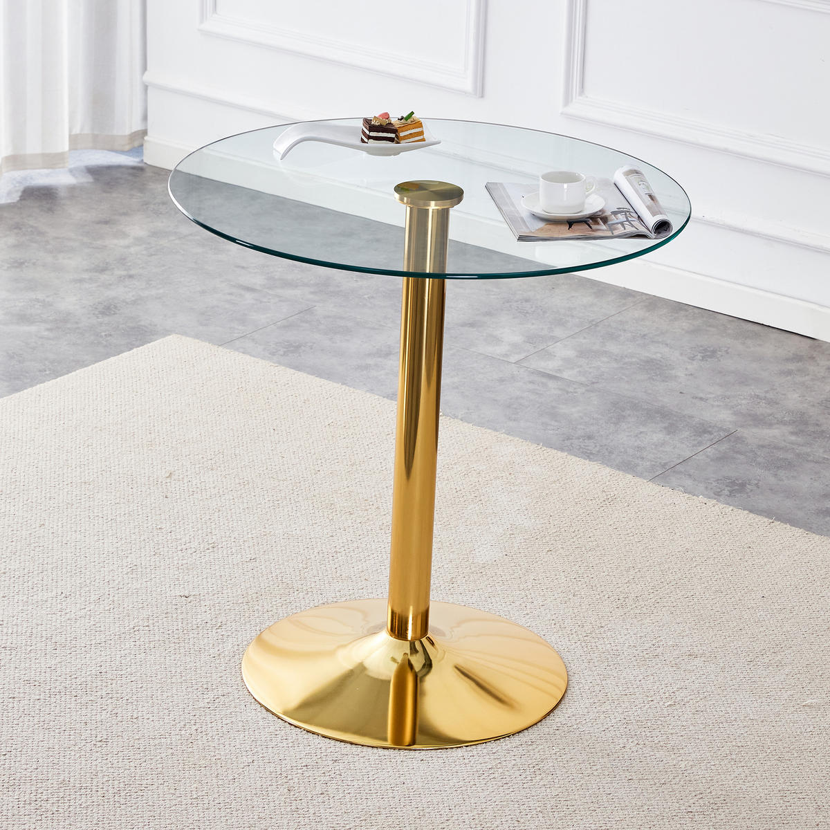 RUNDER Bartisch 89/89 cm aus Glas mit Metallgestell in Gold, Höhe 92 cm - Goldfarben, Holzwerkstoff (89/89/92cm) - BEAOK