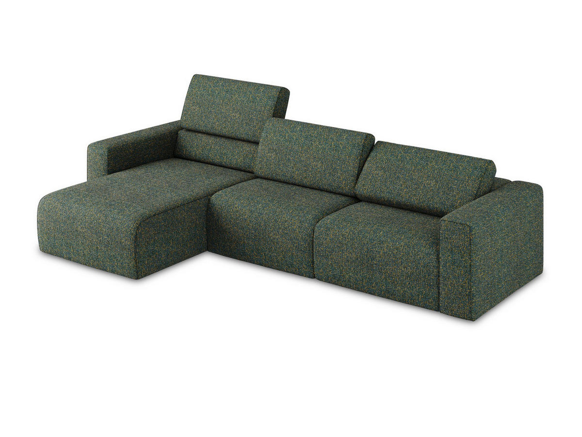ECKSOFA Links Strukturstoff Stoff Grün - Blau/Schwarz, Kunststoff/Textil (167/314cm) - Makamii