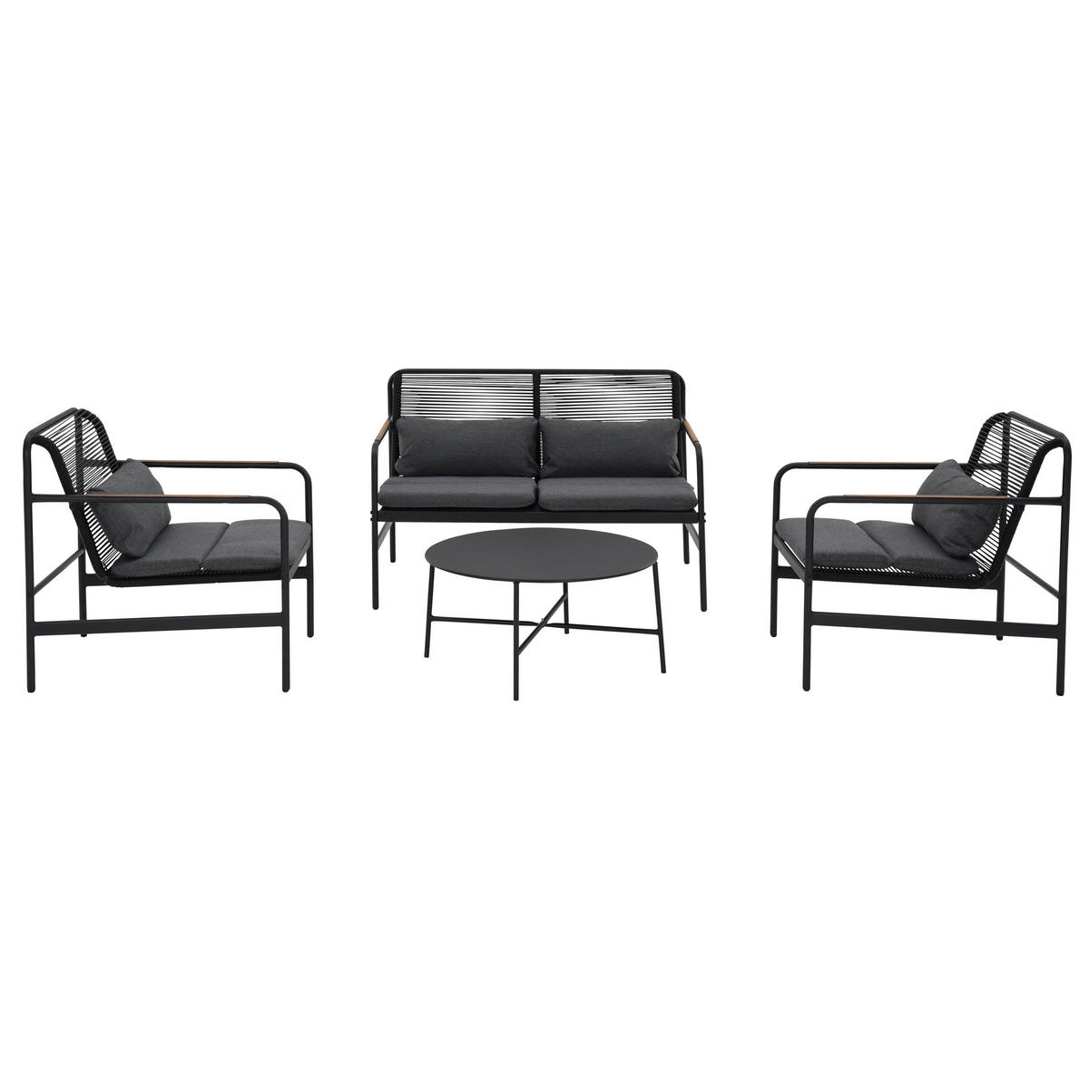 GARTENMÖBEL 4-Sitzer, Schwarz - Schwarz, Textil - Oviala