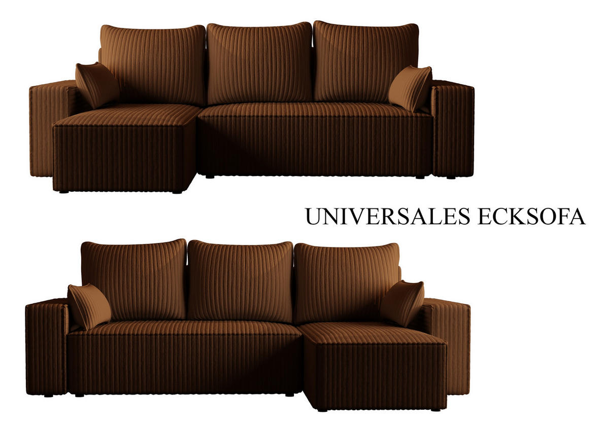 ECKSOFA Tobi mit Bettkasten und Schlaffunktion, L-Form/XL-Form, Cordstoff, Universal - Braun, Holzwerkstoff (246/145cm) - 4ALL HOME