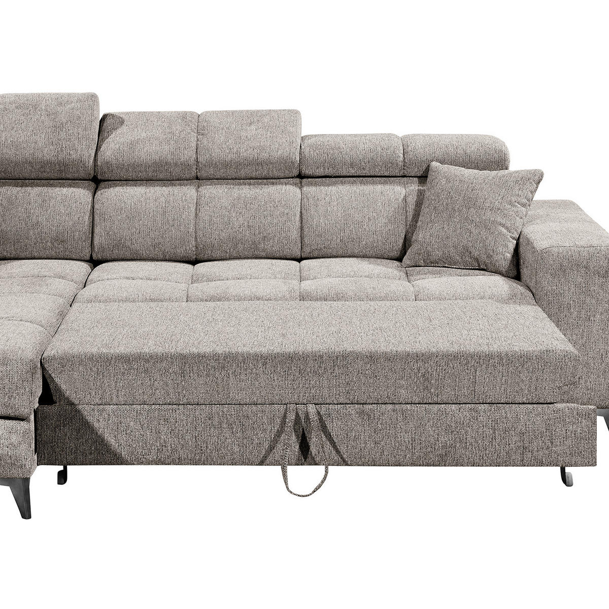ECKSOFA mit Longchair - Kopfstütze verstellbar, Schlaffunktion, Bettkasten - Taupe/Schwarz, Kunststoff/Textil (268/172cm) - home24