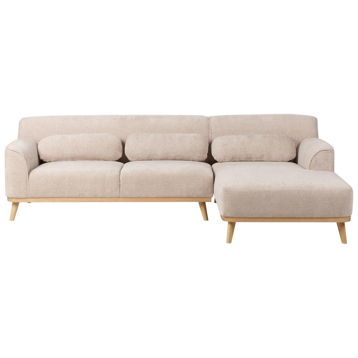ROHOVÁ POHOVKA 3-místná Žinylková látka Béžová levostranná Simos - béžová, textil (264/82cm) - Beliani
