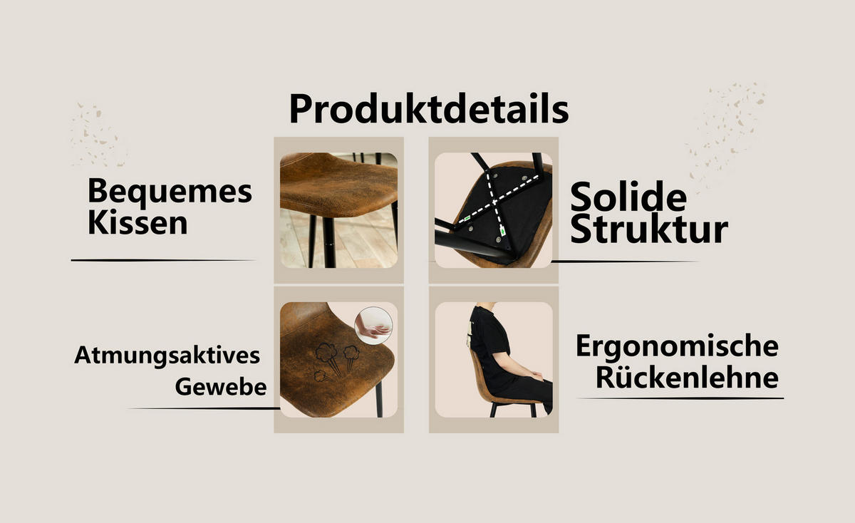 ESSTISCH SET mit 4 Retro-Stühlen - Braun, Holzwerkstoff/Textil (180/75/80cm) - Urban Meuble
