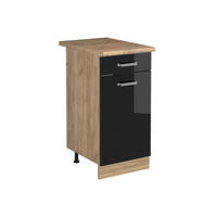 DULAP DE BAZĂ DE BUCĂTĂRIE R-Line, Negru lucios ridicat/Stejar auriu, 40 cm стільниця Золотий дуб - stejar miere/negru cu luciu intens, compozit lemnos (40/81.6/60cm) - Vicco