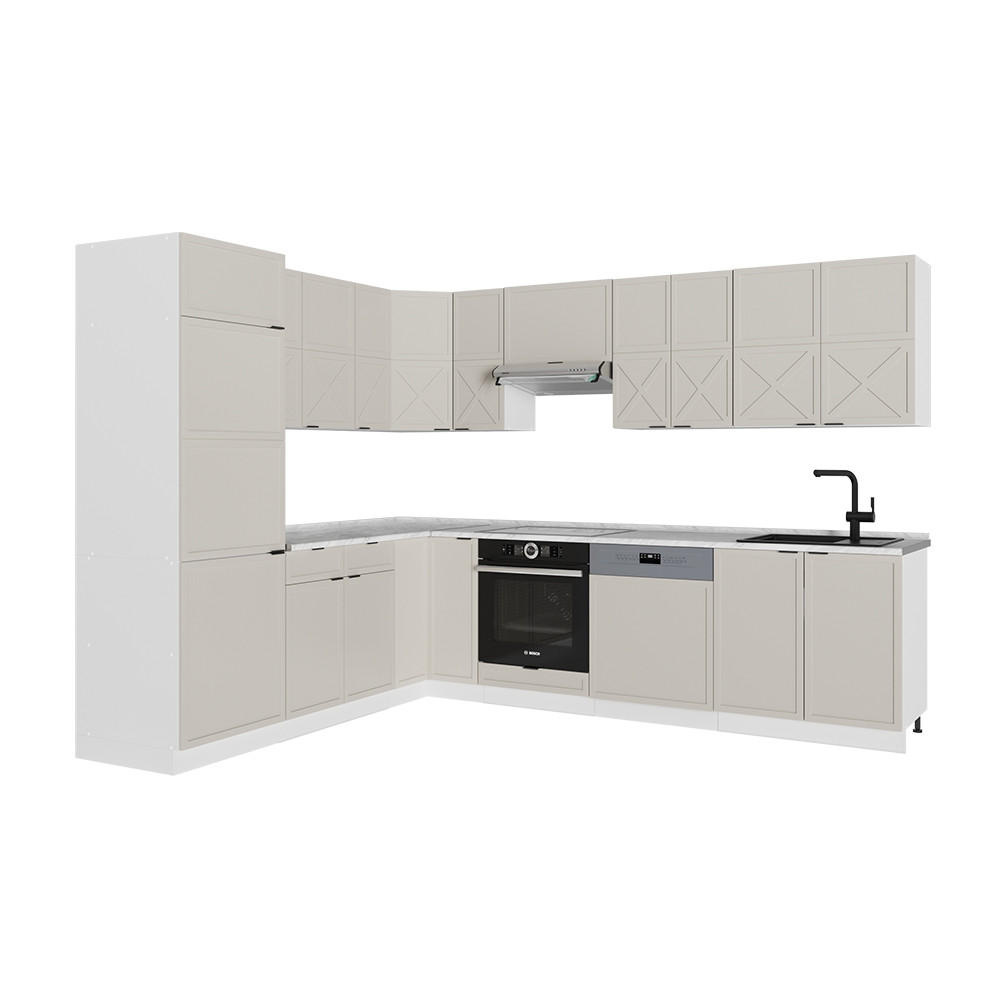 ECKKÜCHE Fame-Line GrauBeige/Weiß 227 x 60 cm ohne AP - Weiß/Grau, Holzwerkstoff (287/81.6/46cm) - Vicco