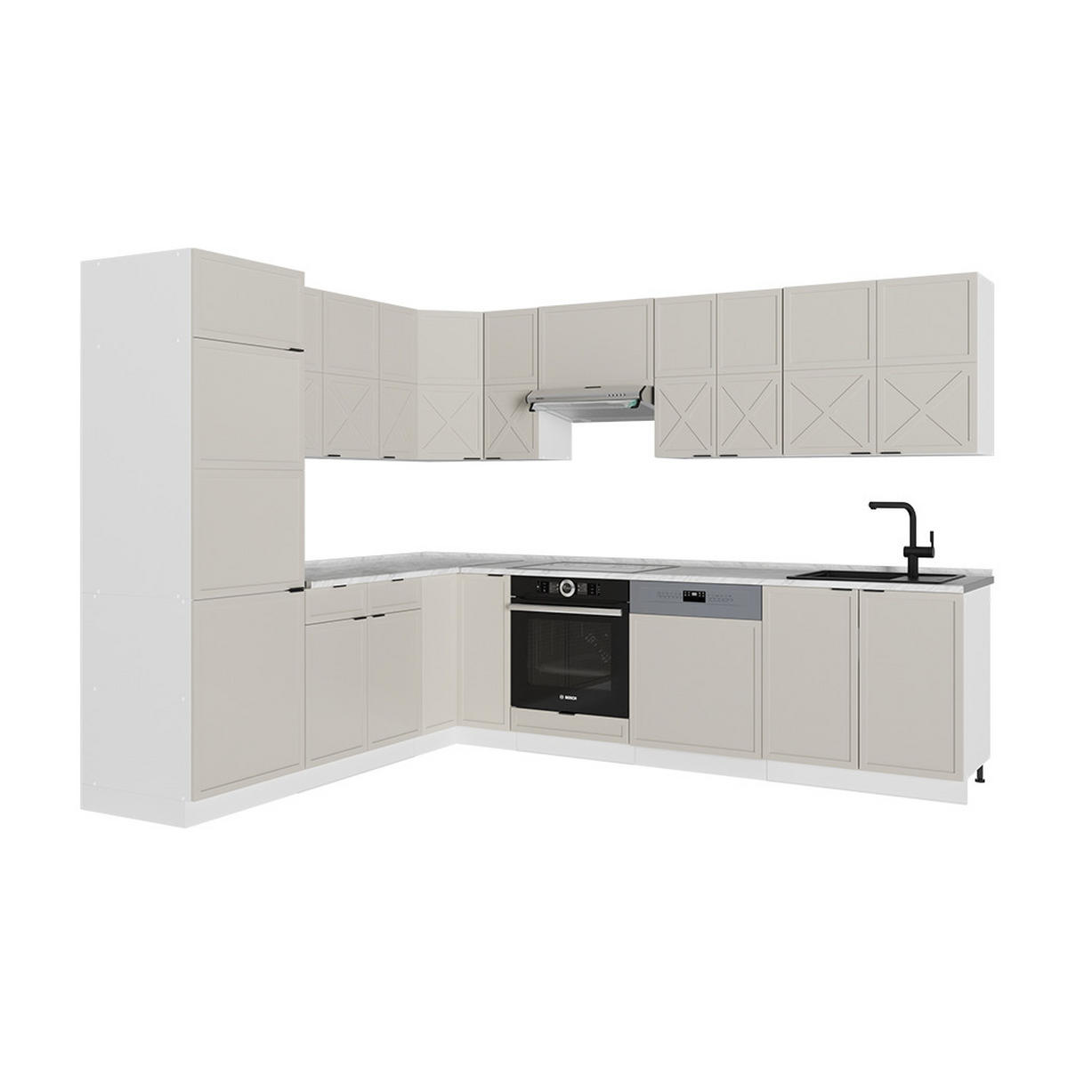 ECKKÜCHE Fame-Line GrauBeige/Weiß 227 x 60 cm ohne AP - Weiß/Grau, Holzwerkstoff (287/81.6/46cm) - Vicco