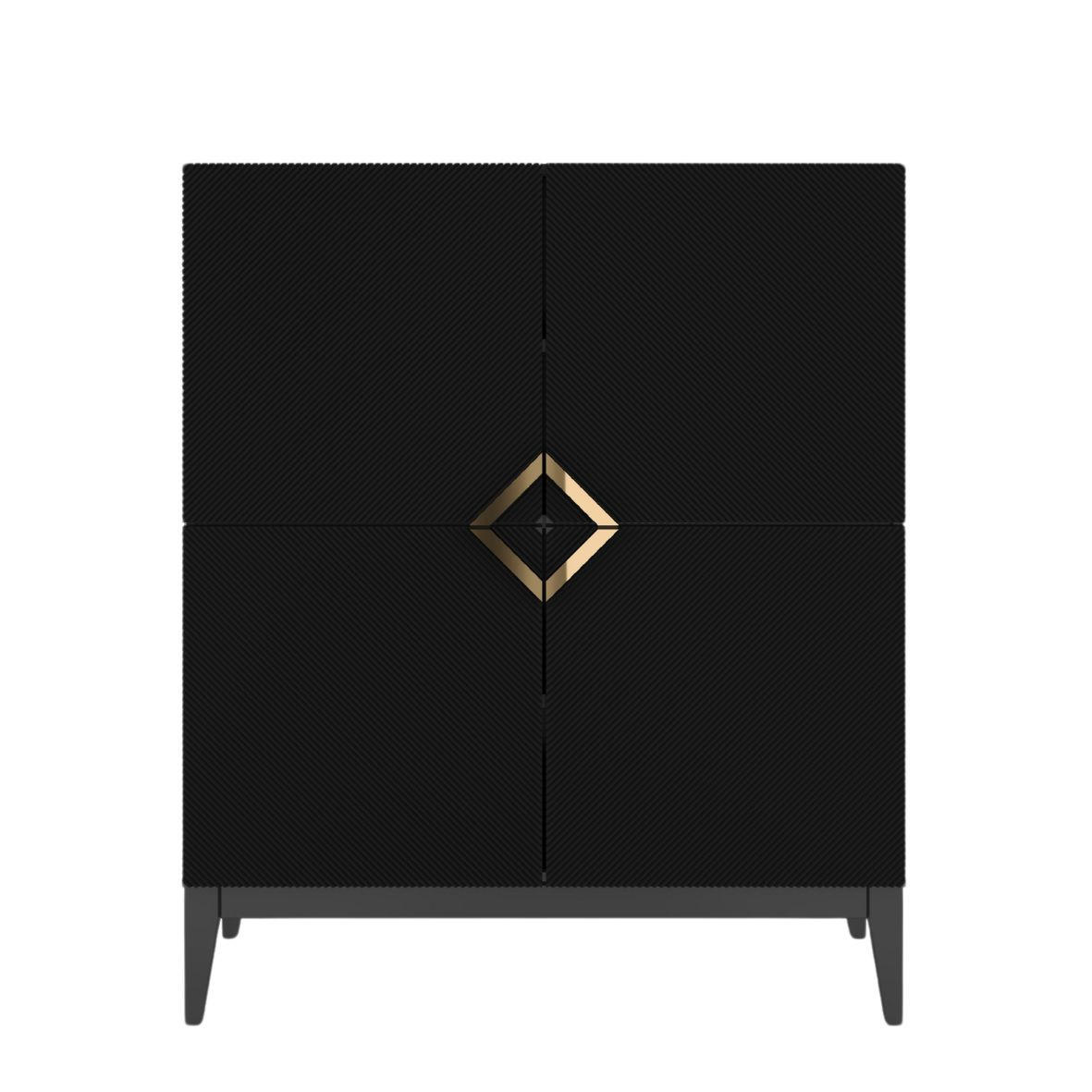HIGHBOARD Demi High, Schwarz-Gold, Mit Gefrästen Fronten, Massive Buche - Schwarz, Holz/Holzwerkstoff (100.5/120.5/42cm) - Visby