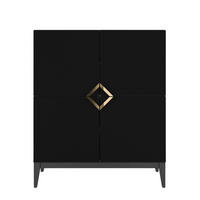 HIGHBOARD Demi High, Schwarz-Gold, Mit Gefrästen Fronten, Massive Buche - Schwarz, Holz/Holzwerkstoff (100.5/120.5/42cm) - Visby