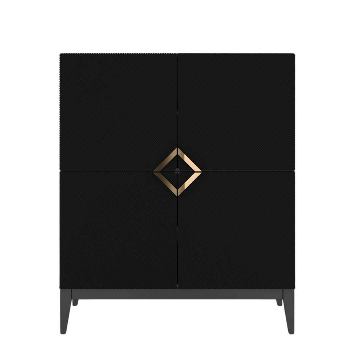HIGHBOARD Demi High, Schwarz-Gold, Mit Gefrästen Fronten, Massive Buche - Schwarz, Holz/Holzwerkstoff (100.5/120.5/42cm) - Visby