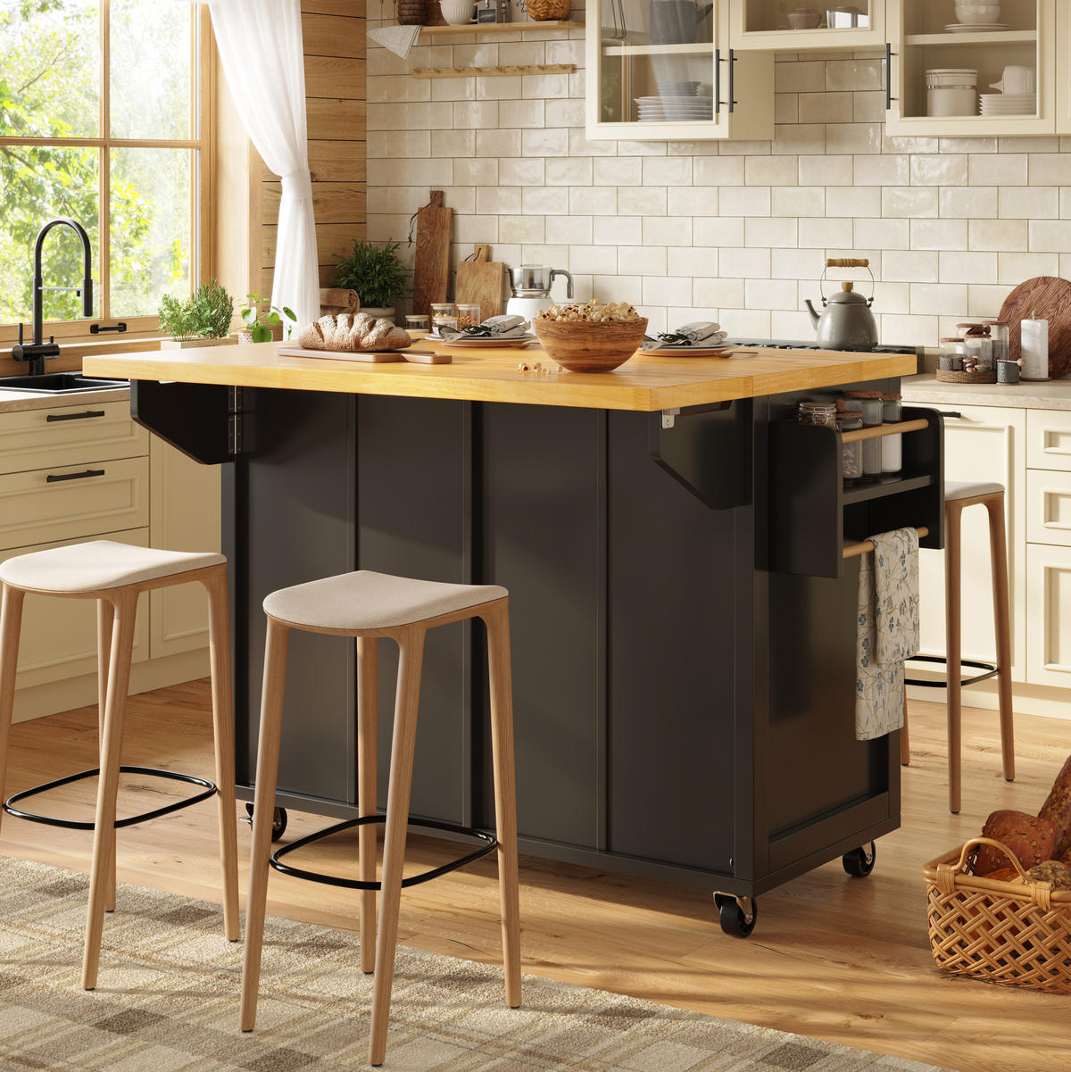 KÜCHENINSEL mit ausziehbarer Platte 140 cm Schwarz - Schwarz, Holz (73/93.5/140cm) - Beauniv