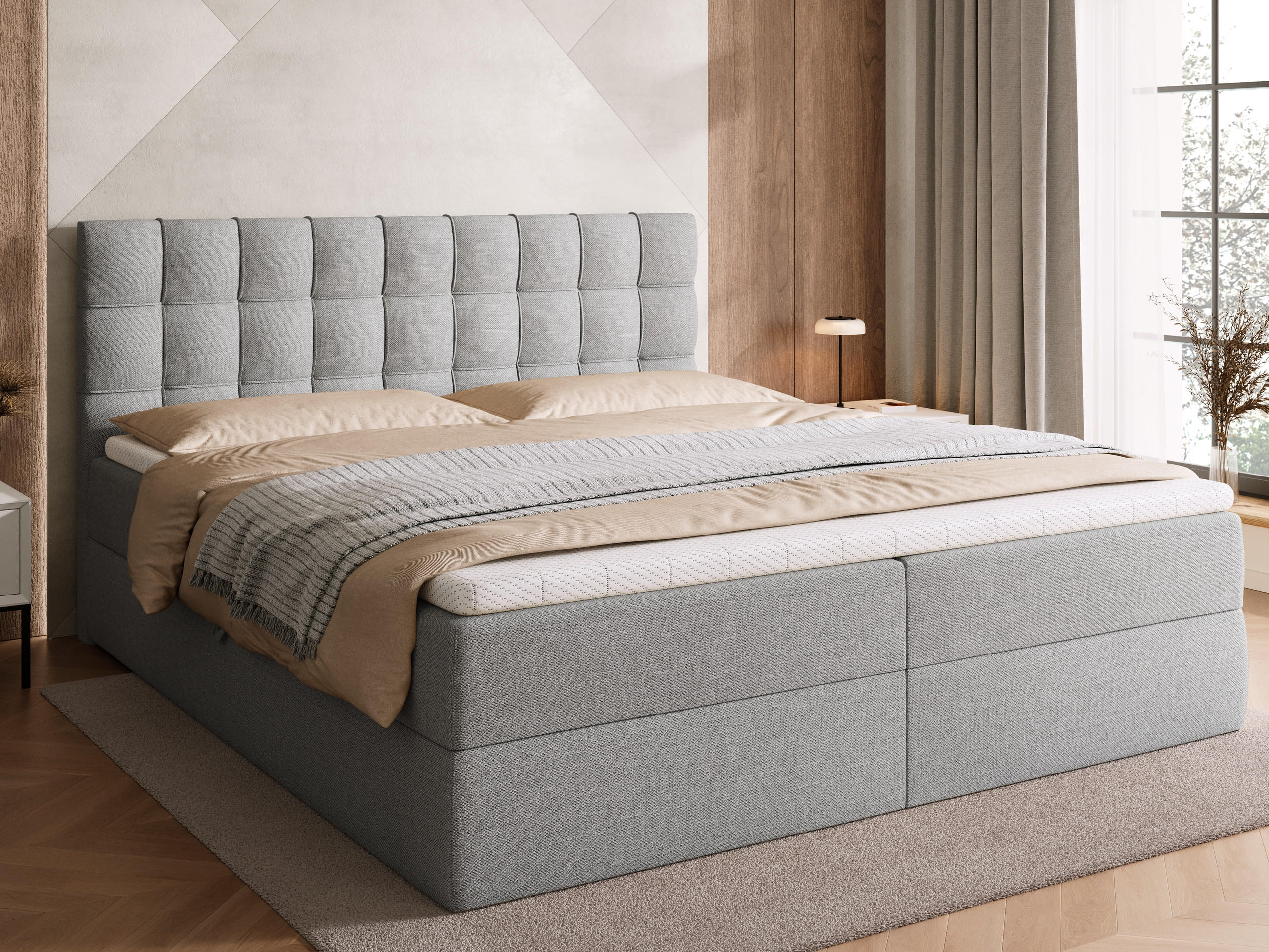 BOXBETT Detroit mit Topper 180/200 Hellgrau - Hellgrau, Holzwerkstoff/Textil (180/200cm) - Bromarkt