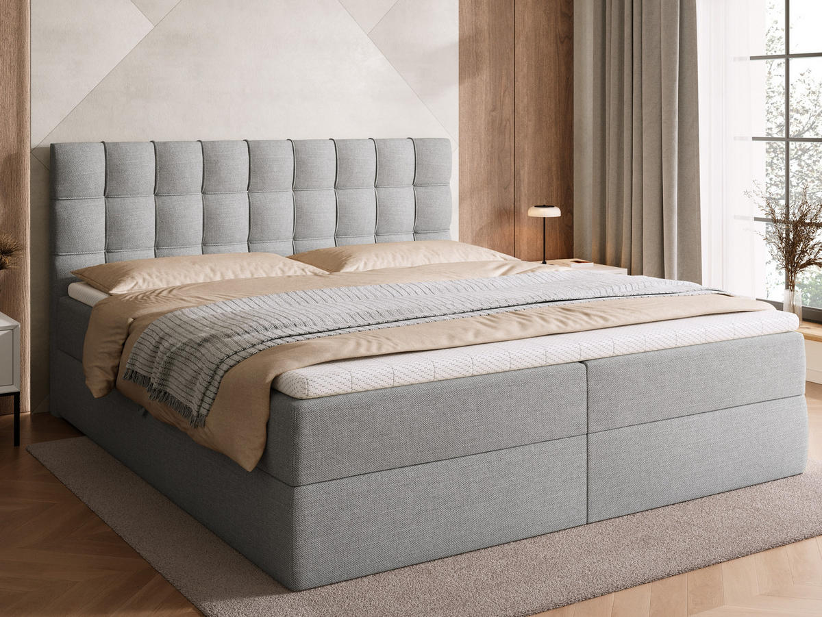 BOXBETT Detroit mit Topper 180/200 Hellgrau - Hellgrau, Holzwerkstoff/Textil (180/200cm) - Bromarkt