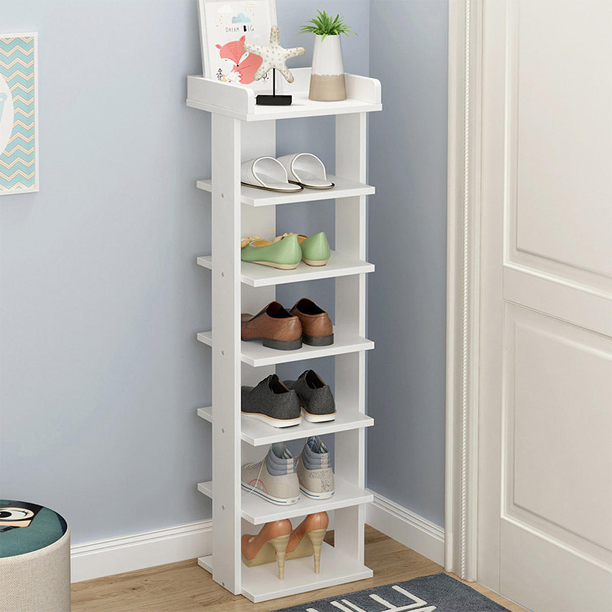 SCHUHREGAL 7-Stufige aus MDF in Weiß Stabile Konstruktion Offene Ablage Platzsparendes Design 25 x 27 x 104 cm - Weiß, Kunststoff (25/104/27cm) - Livingandhome