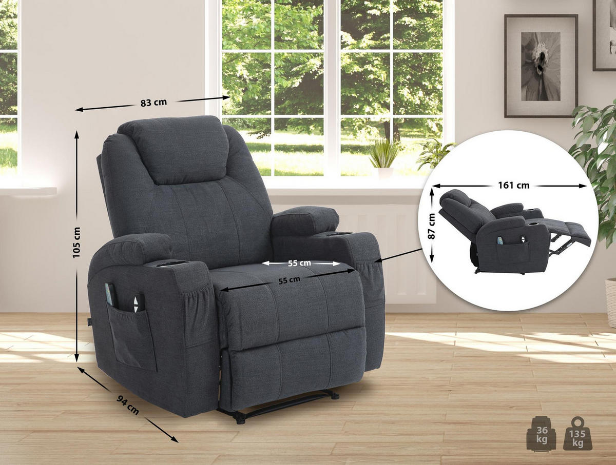 SESSEL Stoff dunkelgrau - Dunkelgrau/Schwarz, Textil/Metall (83/105/94cm) - CLP