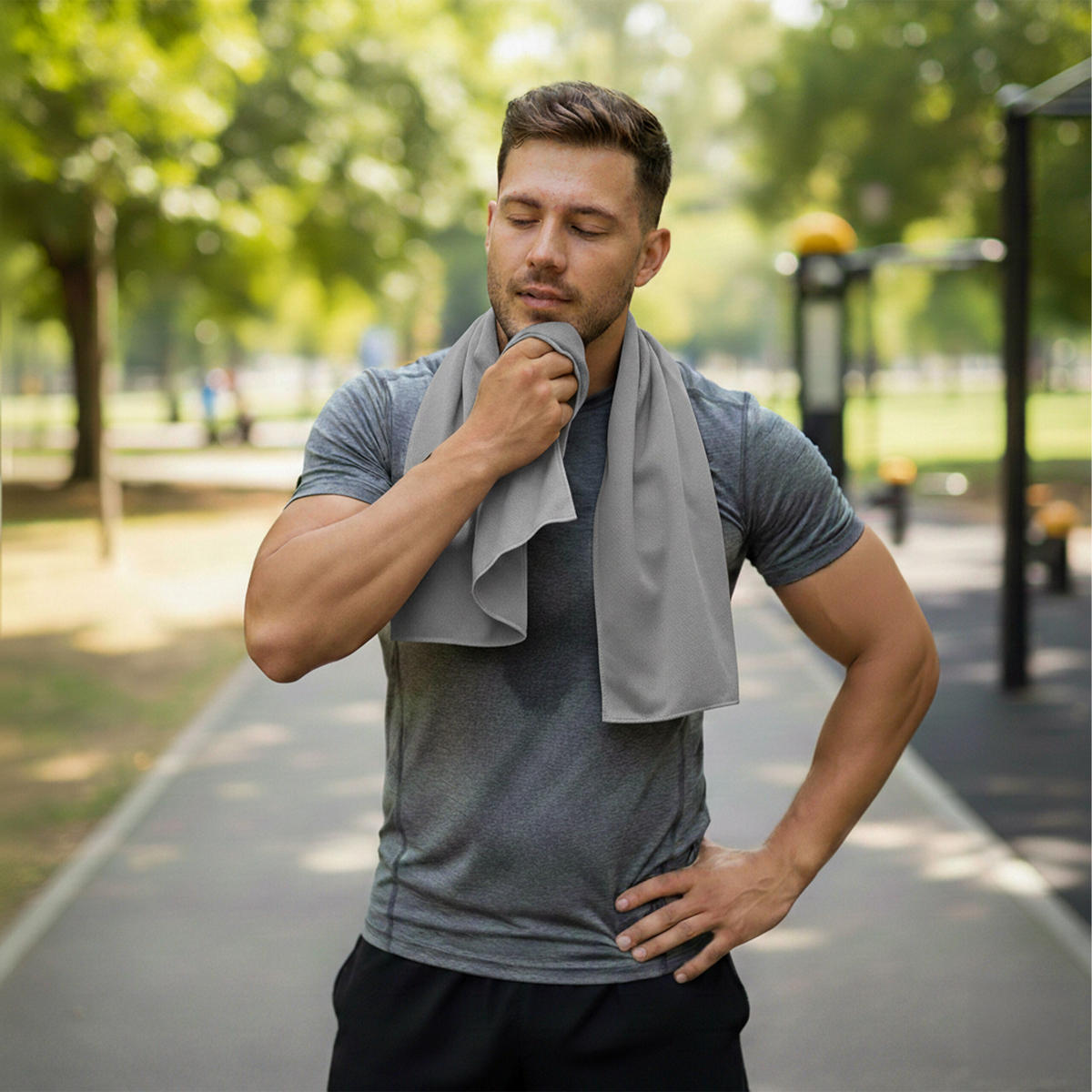 2XKÜHLHANDTUCH - Grau, Kunststoff/Textil (90/30cm) - Relaxdays