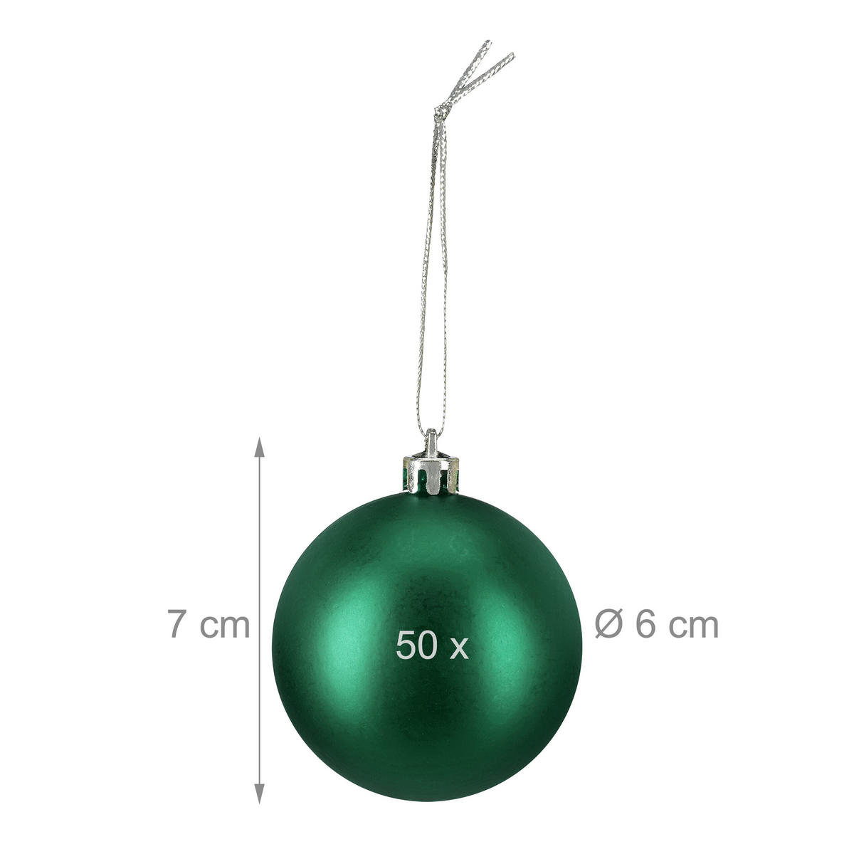 50XWEIHNACHTSKUGELN - Dunkelgrün, Kunststoff (6/7/6cm) - Relaxdays