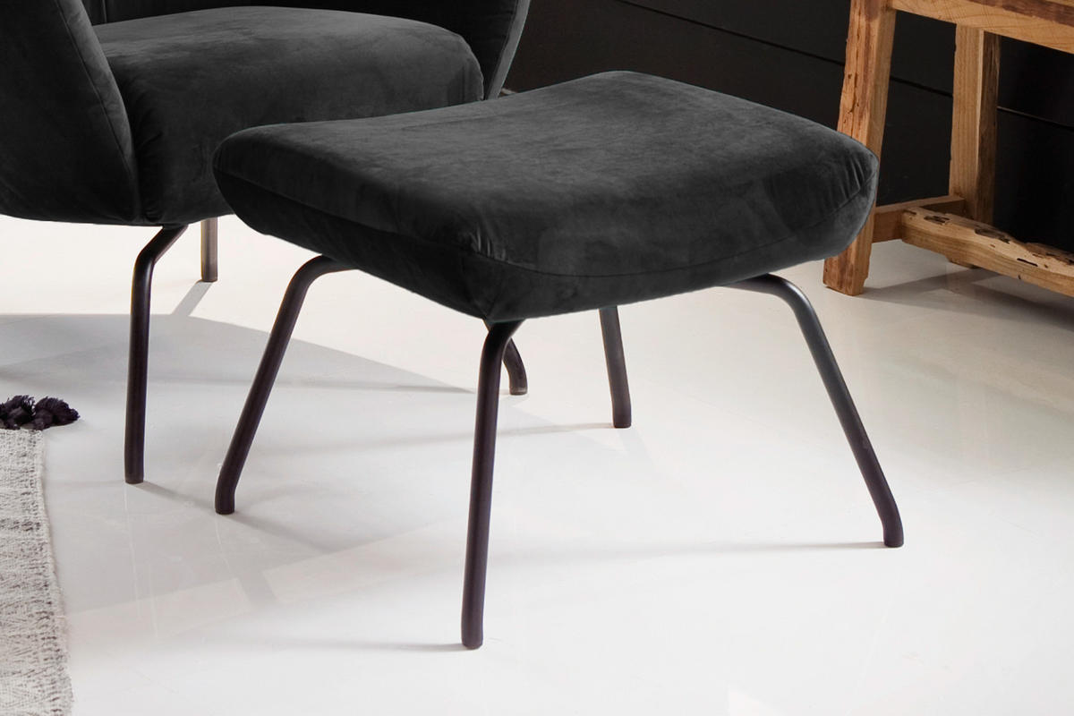 SESSEL MIT HOCKER LOTTE Schwarz Velvet - Schwarz, Textil (79/117/82cm) - KAWOLA