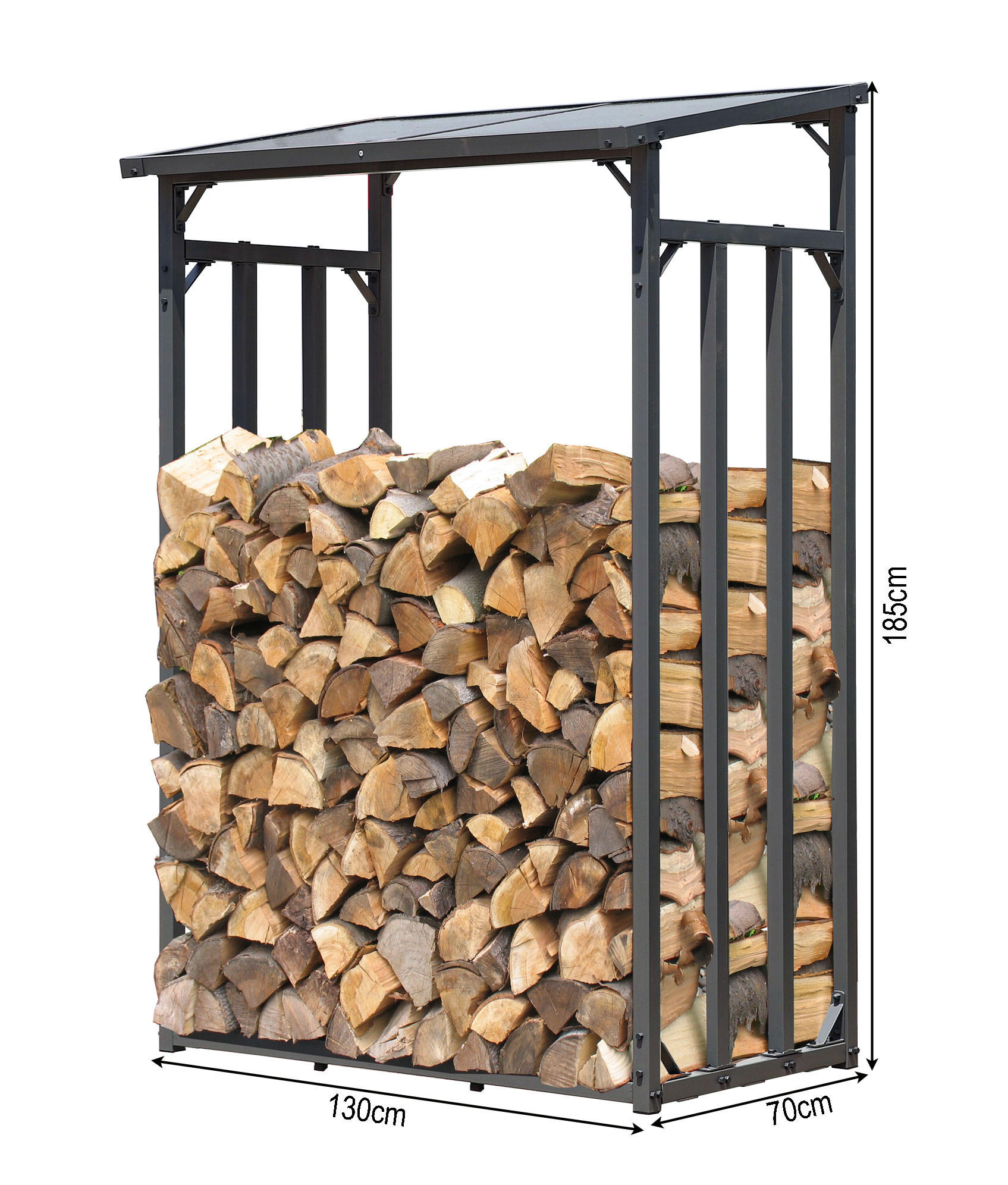 KAMINHOLZREGAL Außen 130x70x185 cm Metall Anthrazit 1,6 m³ / 2 SRM - Anthrazit, Metall (130/185/70cm) - QUICK STAR