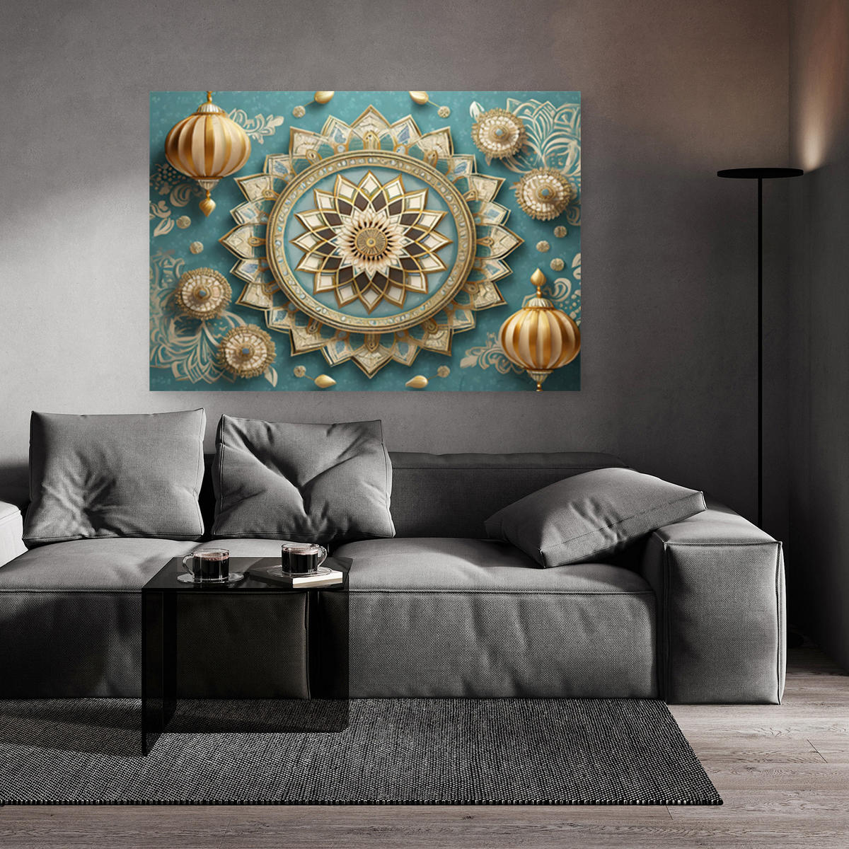 WANDBILD mandala rosette orientalisch - Grün, Textil (60/40cm) - Feeby