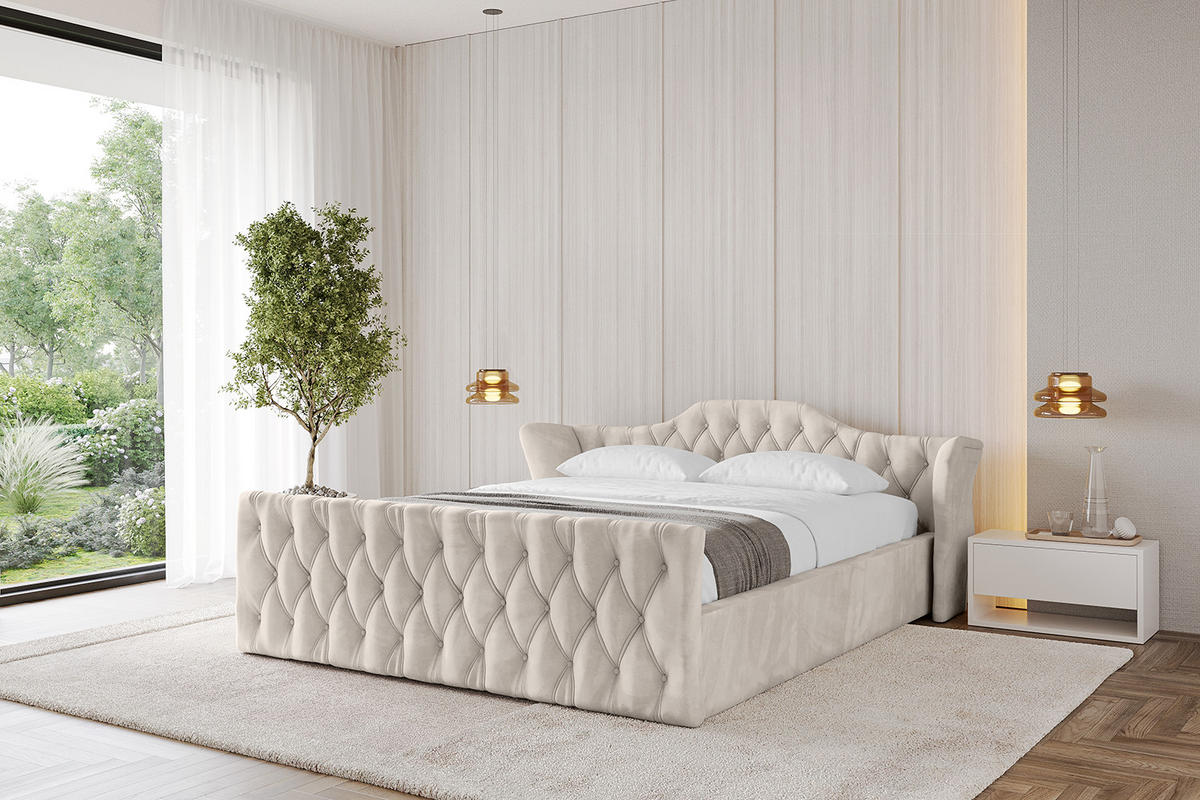 POLSTERBETT mit Bettkasten, Fußteil und Lattenrost, Boxbett ohne Matratze - ZORAN-Z-V1 180x200 Beige - Beige, Holzwerkstoff/Textil (180/200cm) - ALTDECOR