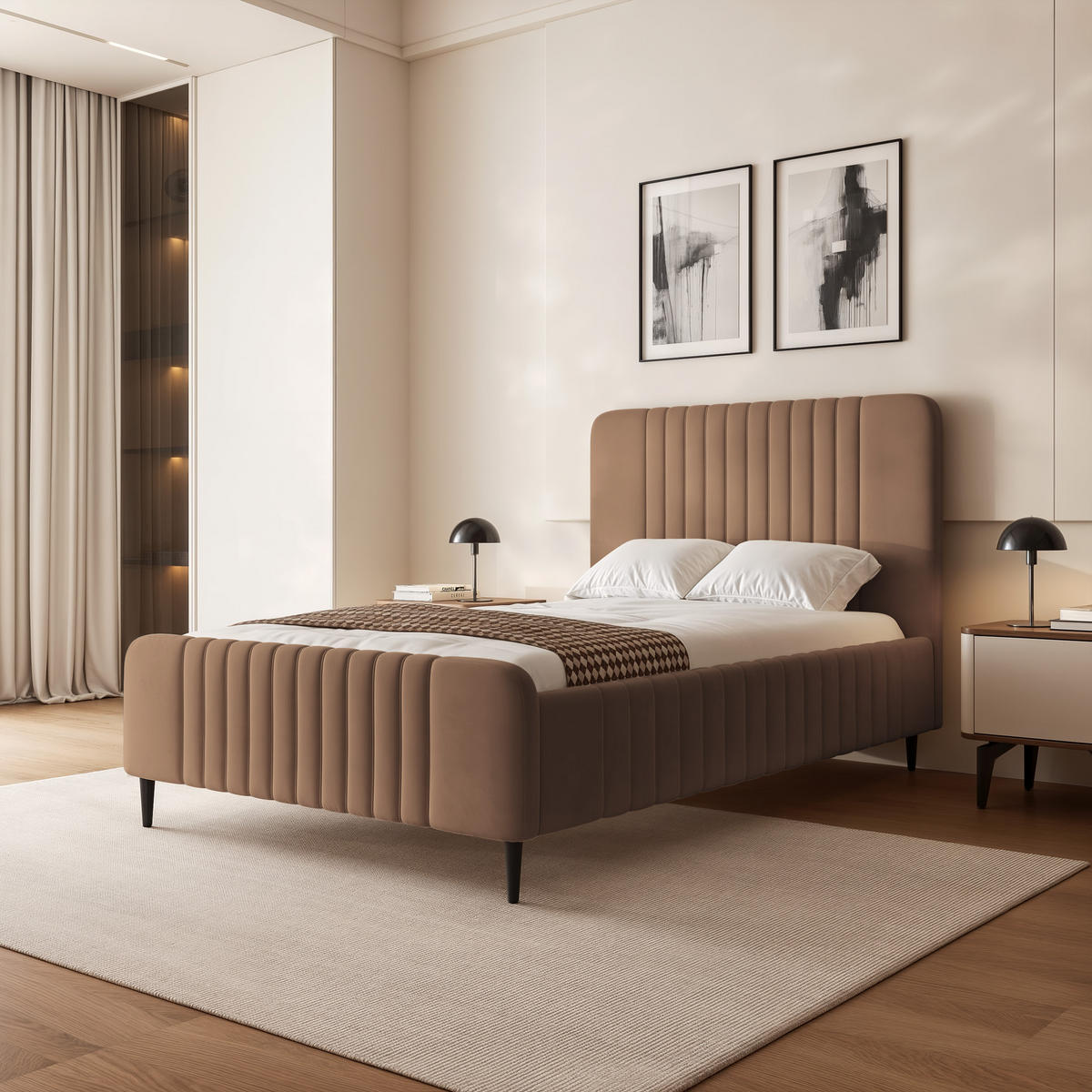 POLSTERBETT BELLAGIO 160/200 cm auf Füßen, ohne Bettkasten, Braun - Braun, Textil/Metall (160/200cm) - Idohome