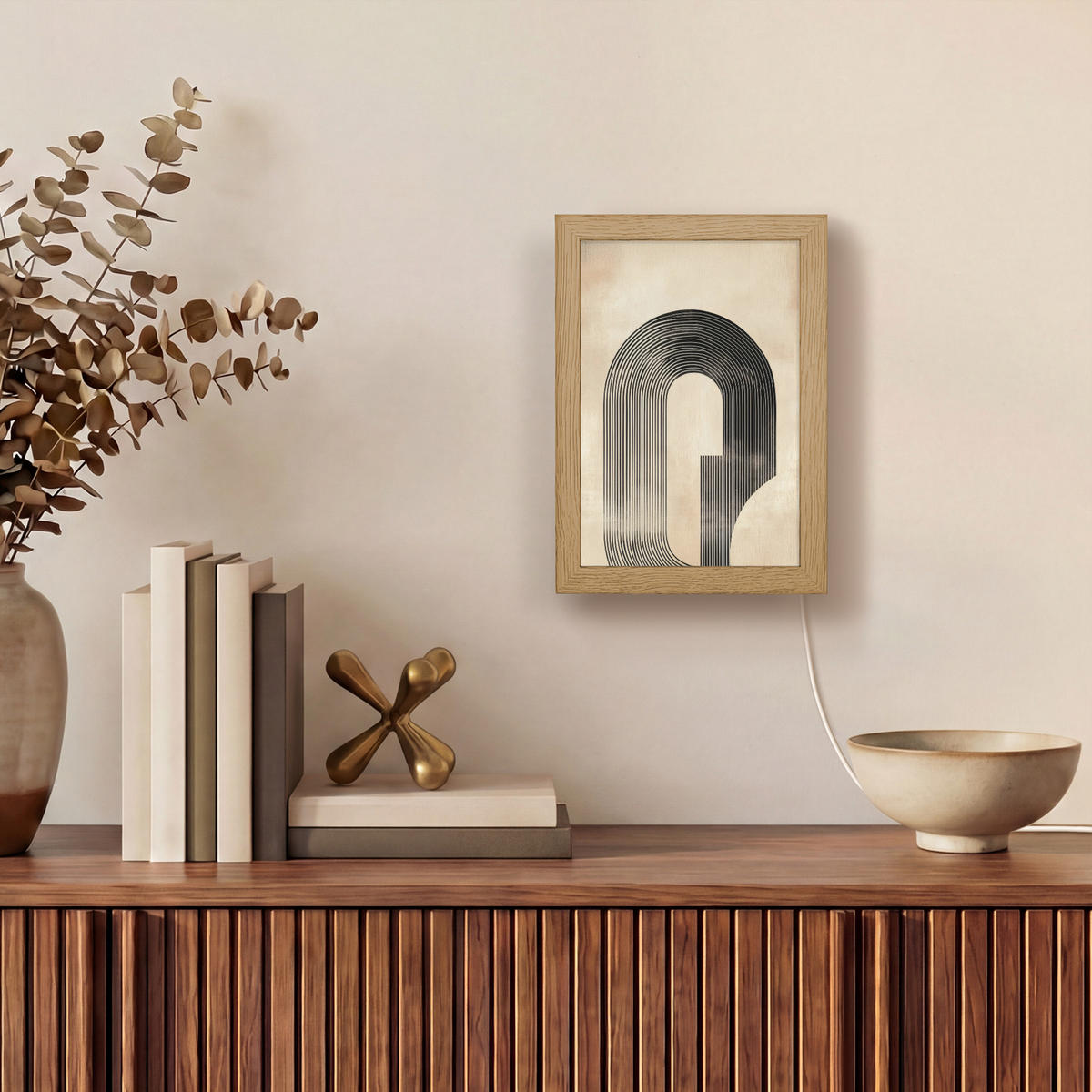 NÁSTĚNNÁ LAMPA Luk - Pruhy - Minimalistický - Černý 15x20 cm - béžová, kompozitní dřevo (15/20/8cm) - OnlyWow