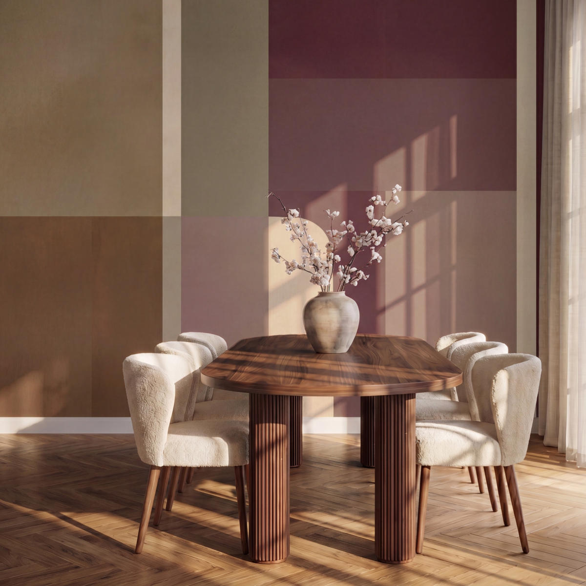 TAPETE - Unis - Abstrakt - Bordeaux - Linien - 350x260 cm - Multicolor, Papier (350/260cm) - OnlyWow