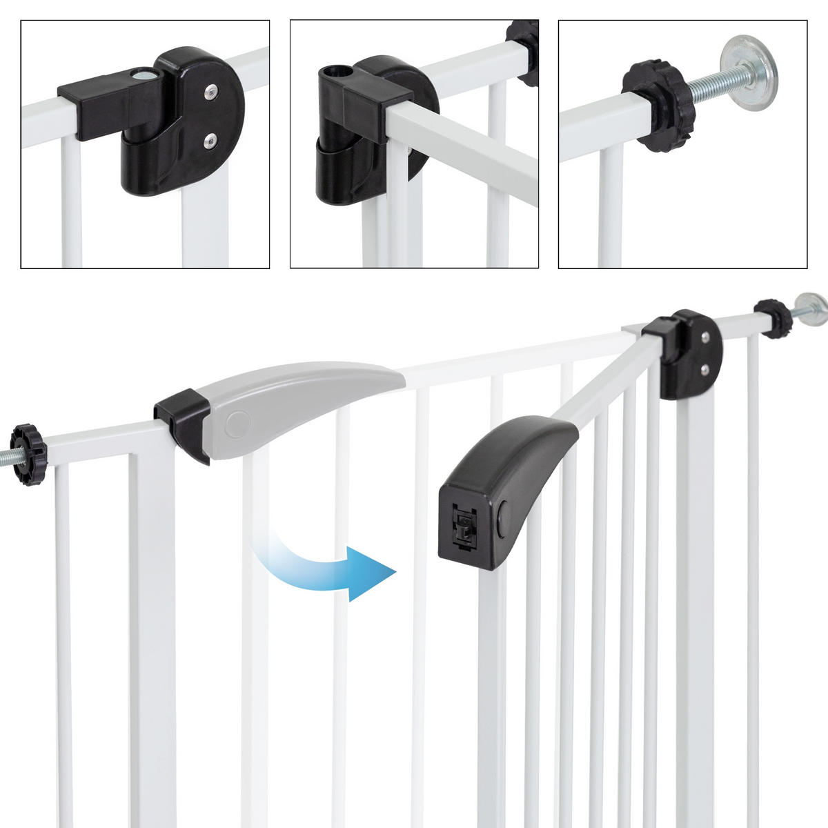 BEZPEČNOSTNÍ BRÁNA DO DVEŘÍ 85–95 cm, bílá, včetně 10cm prodloužení, bez vrtání - bílá, kov (3/95cm) - ECD-Germany