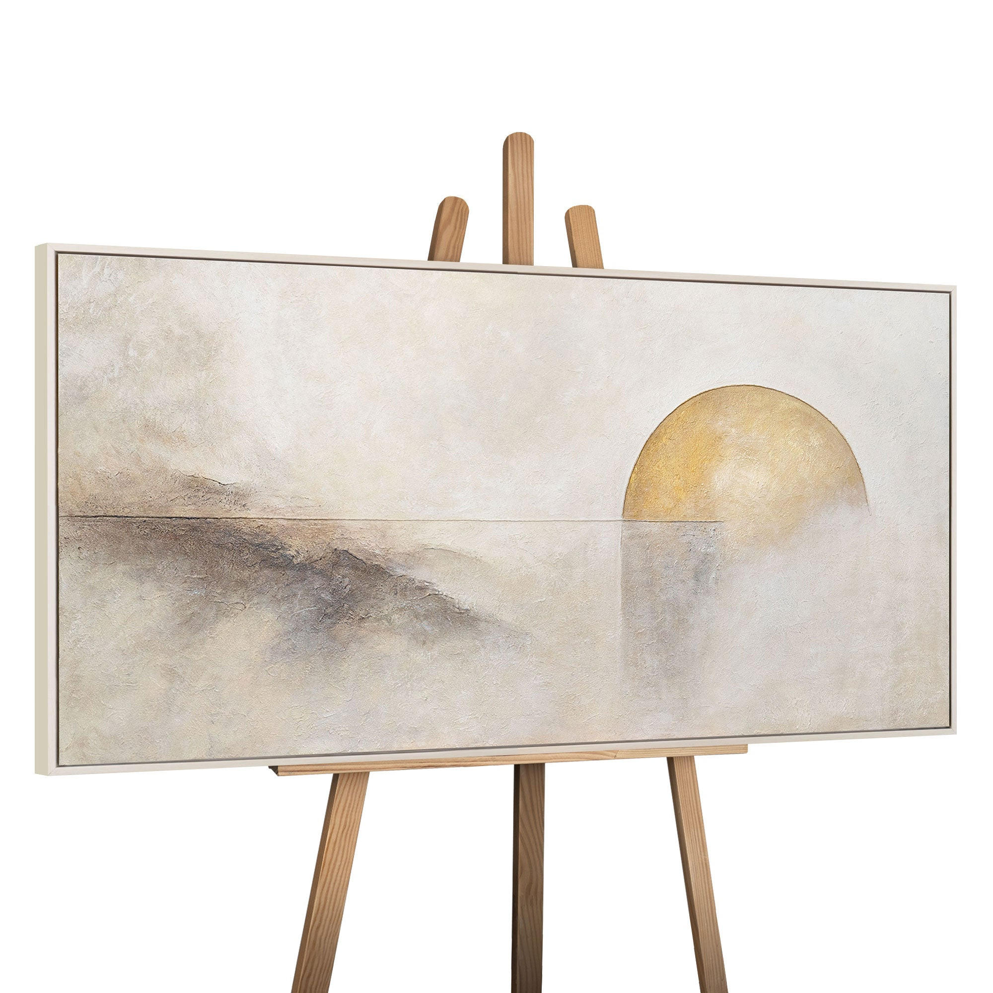 GEMÄLDE Horizontlinie Schattenfugenrahmen Beige 140x70 cm - Beige, Holz (140/70cm) - YS-art gallery