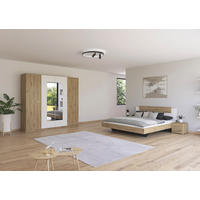 SCHLAFZIMMER Borba in Eiche und Weiß 4 teilig – mit Bettanlage 180x200cm, zwei Nachttisch und Drehtürenschrank 225cm Breite - Braun, Holzwerkstoff (80/200/120cm)