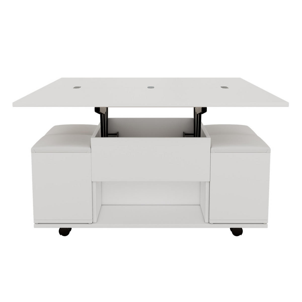 COUCHTISCH Anhebbar Multifunktion Weiß 2 Tische Öffnen Großkapazität Büro - Weiß, Holz (112.4/62.87/12.07cm) - FLIEKS