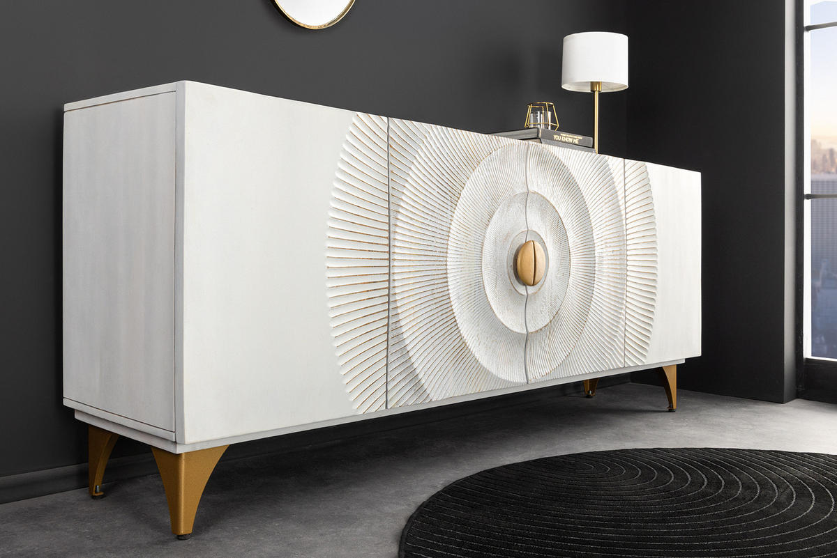 SIDEBOARD GOLDEN SUNSET Mango Weiß 180 cm - Goldfarben/Weiß, Holz/Metall (177/77/38cm) - riess-ambiente