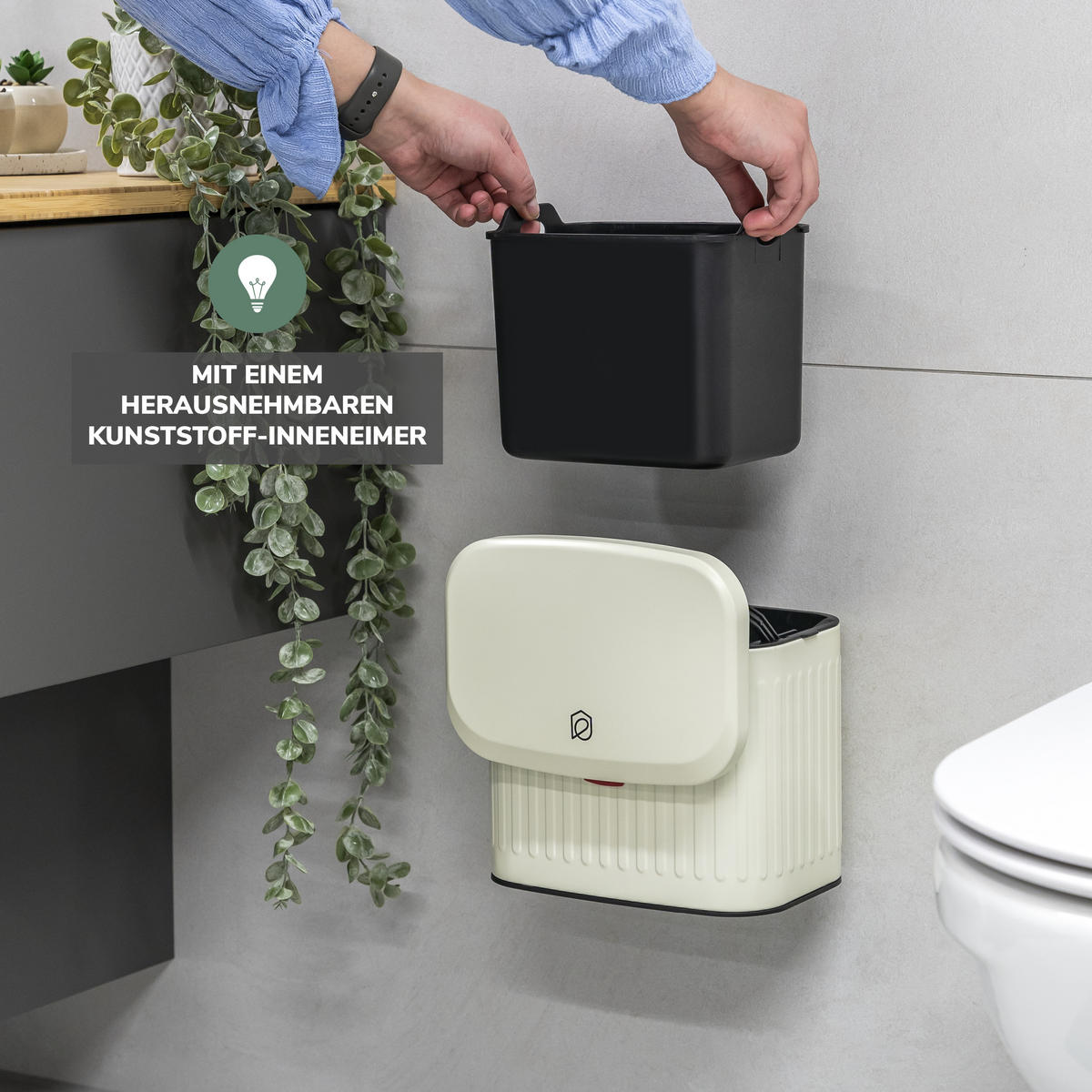 ABFALLEIMER, Metall cremefarben, 3 Liter - Creme, Metall (22.5/20/16.5cm) - eluno