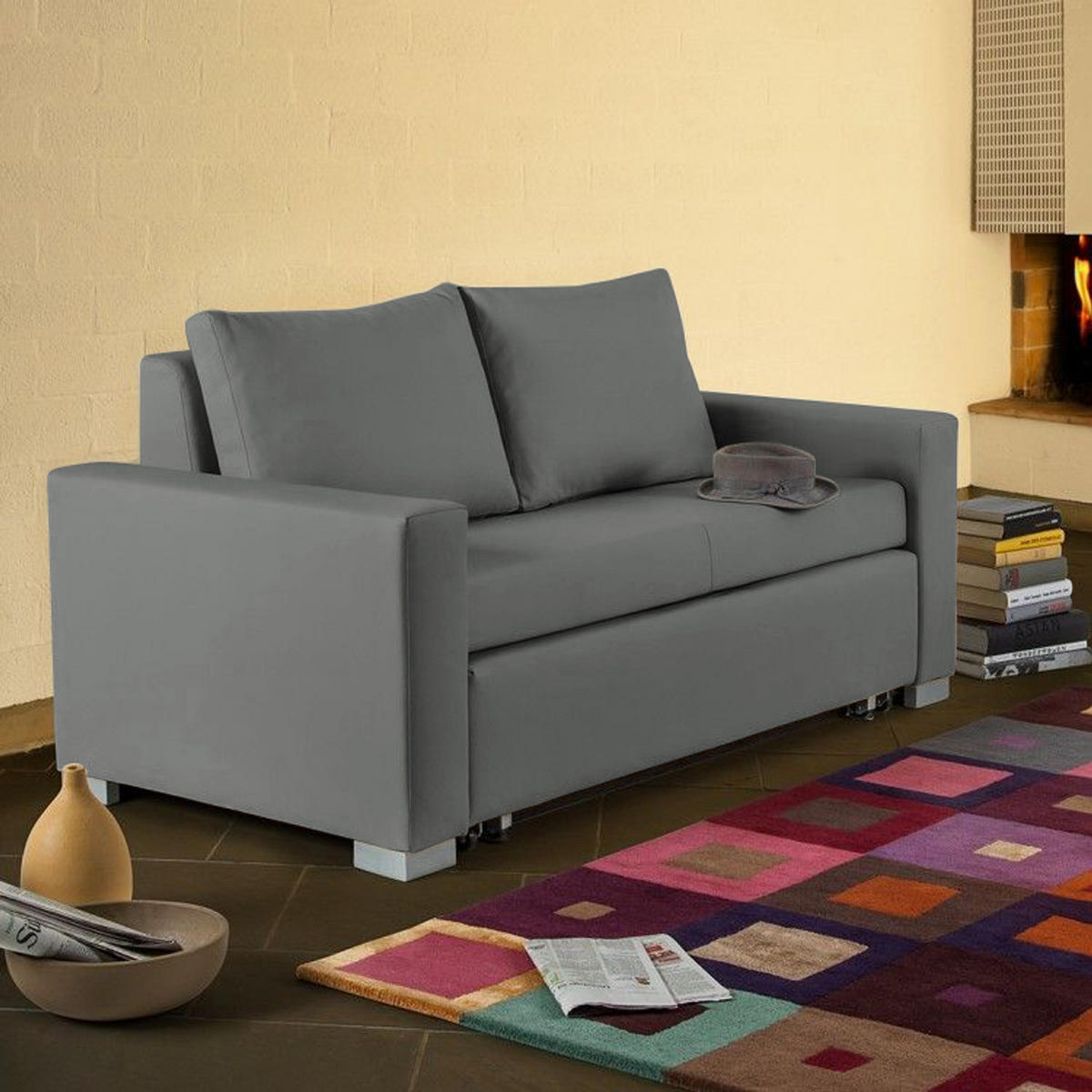 SCHLAFSOFA - Silberfarben/Hellgrau, Kunststoff (153/90/90cm) - home24