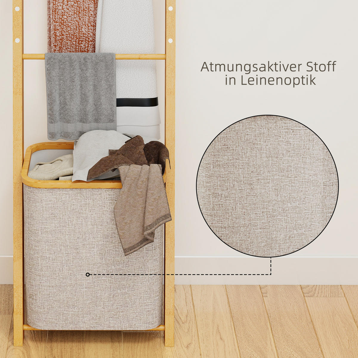 BADEZIMMER-REGAL Bambus Polyester Cremeweiß - Creme, Holz (35/133/43cm) - HOMCOM