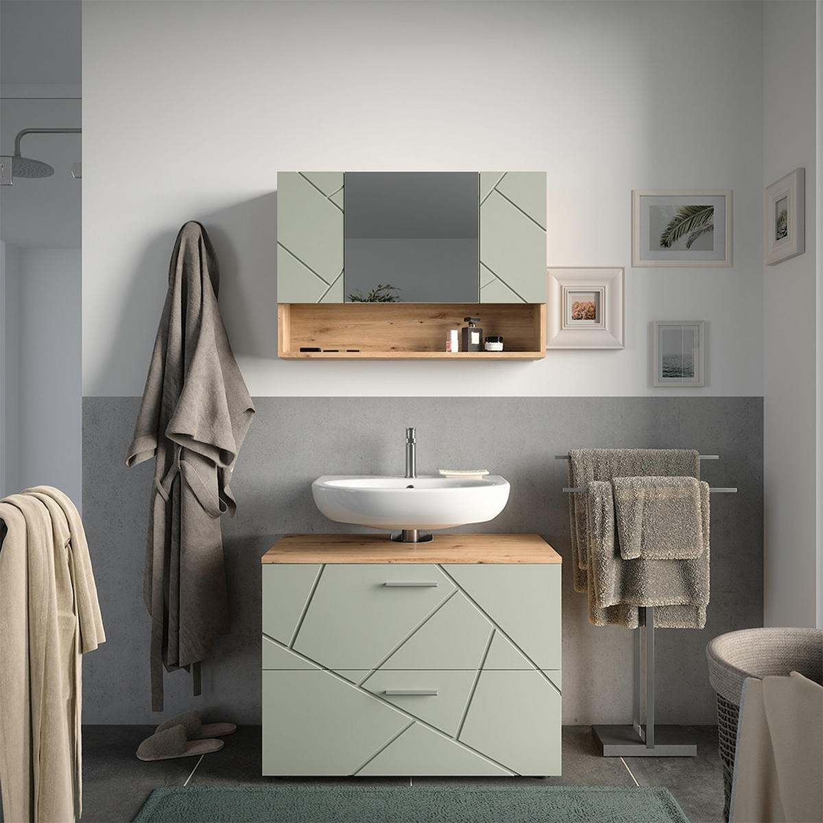 BADMÖBEL-SET Irma Salbeigrün 2 Teile - Salbeigrün, Holzwerkstoff (80/58.6/41cm) - Vicco