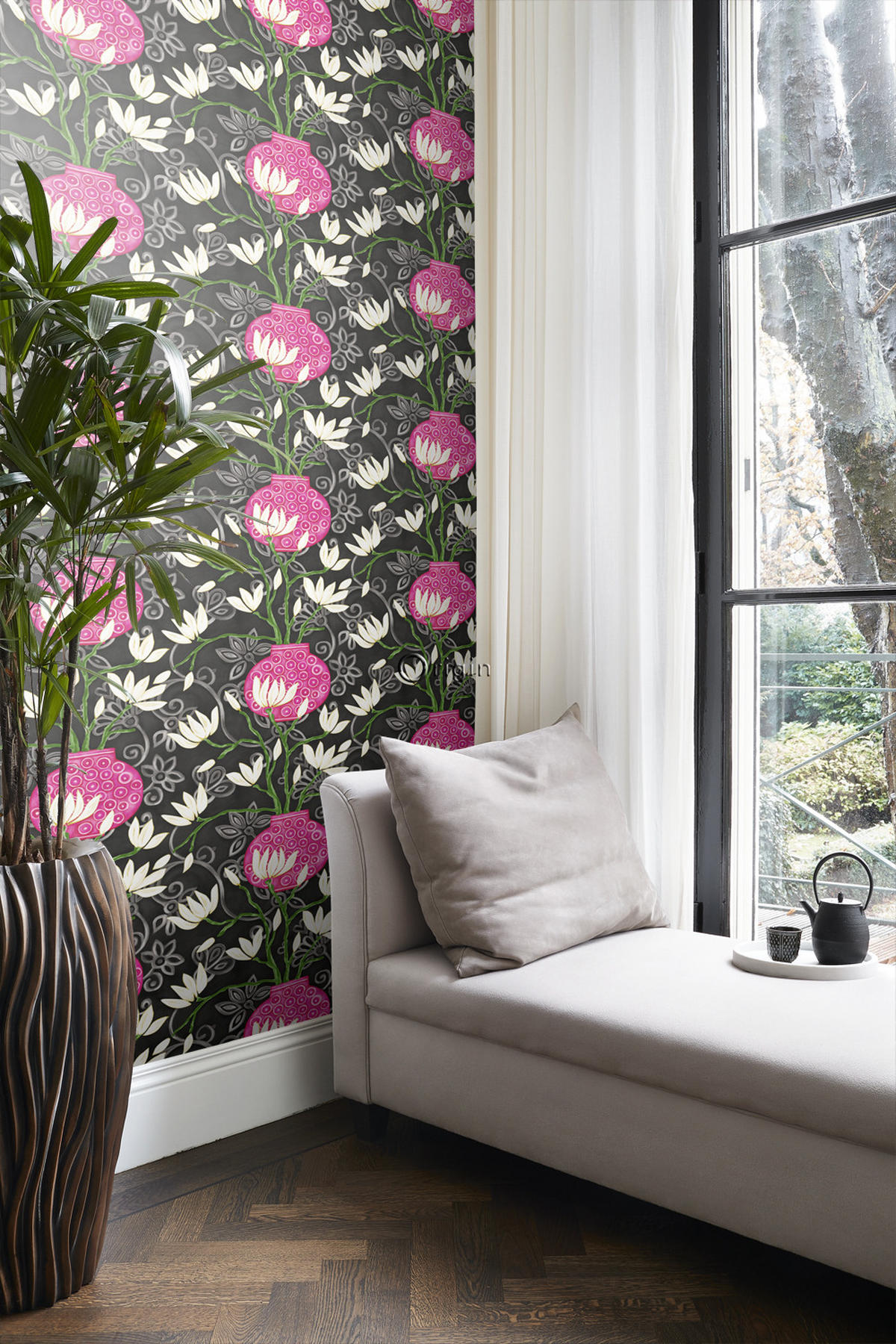 TAPETE Magnolie 53 cm x 10.05 m - Schwarz, Papier (53/1000cm) - Origin Wallcoverings