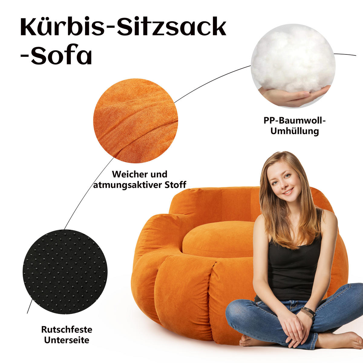 KÜRBIS-BEISTELLTISCH Halloween-Stil orange - Orange, Textil (85/85/43cm) - Vercart