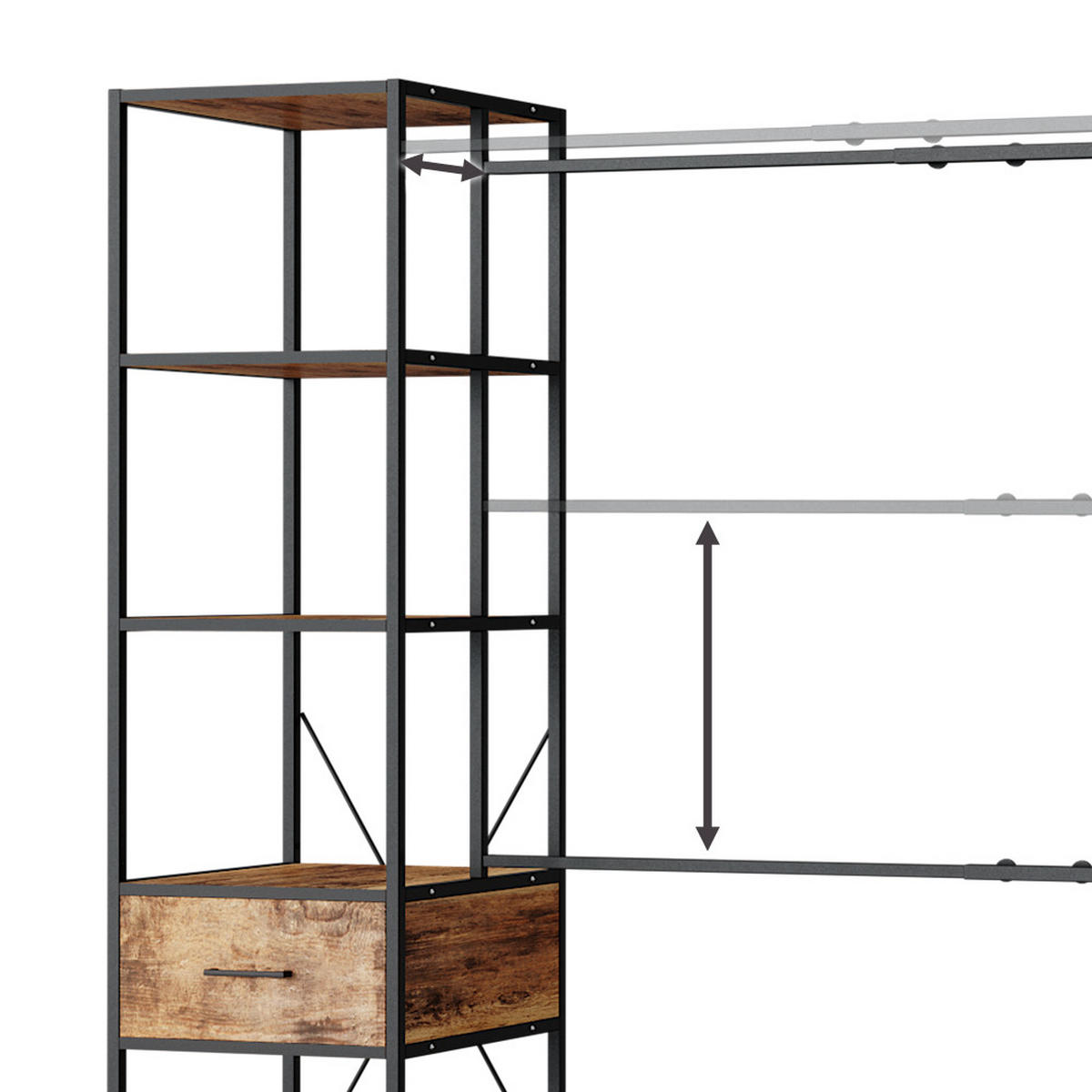 KLEIDERSCHRANK Fyrk Eiche rustikal 180 x 187 cm - Wildeiche/Schwarz, Holzwerkstoff (180/187/45cm) - Vicco