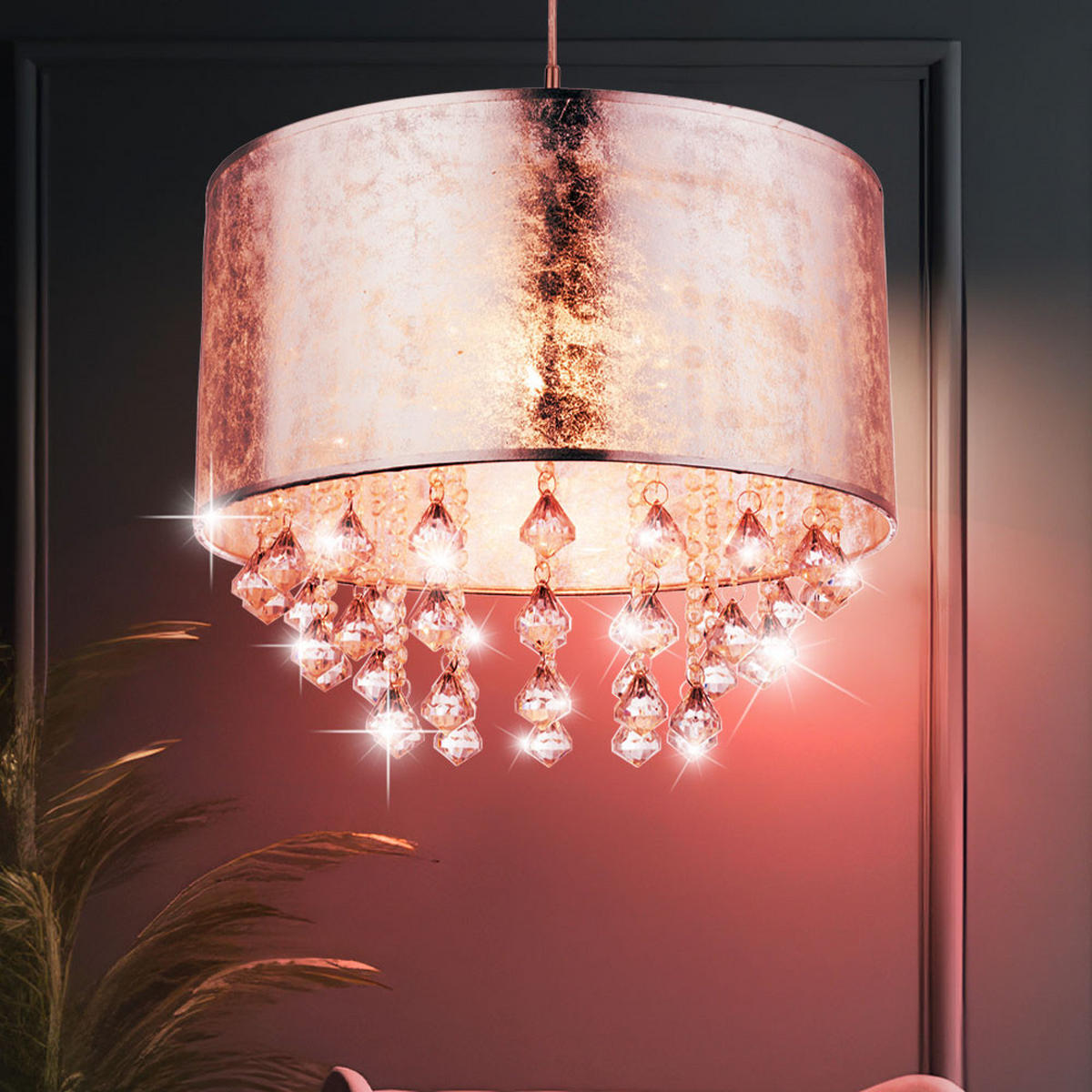 LED HÄNGELAMPE AMY Textil Silber - Silberfarben, Metall (40/40/140cm) - Globo Lighting