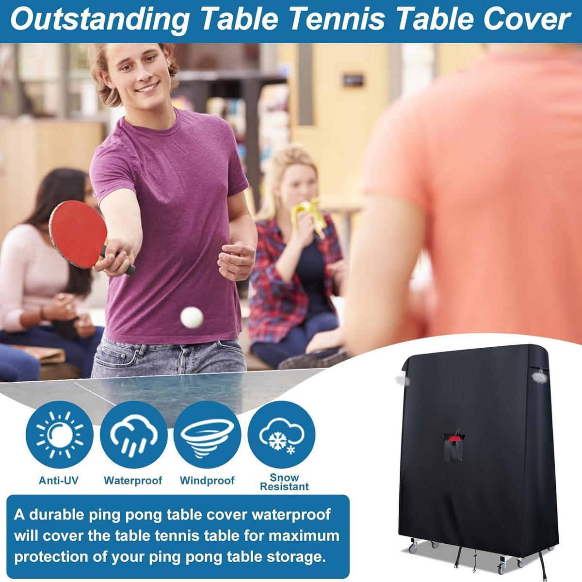 TISCHTENNISPLATTEN Abdeckung 165 cm Schwarz Wasserdicht - Schwarz, Textil (70/185/165cm)