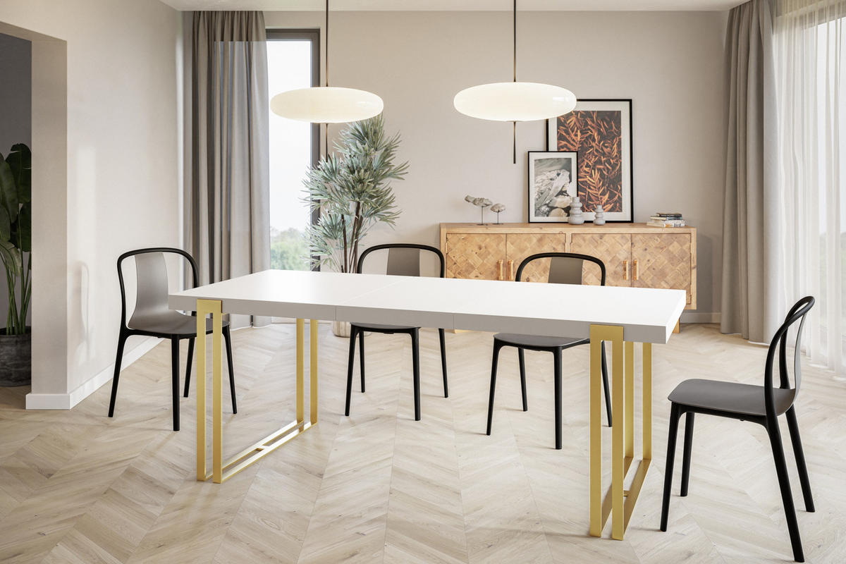ESSZIMMERTISCH ROSA, ausziehbarer Tisch 140-240X80X77 cm, Farbe: Weiß, mit Metallbeinen in Farbe Gold - Goldfarben/Weiß, Holzwerkstoff (140/80/77cm) - Alpi-Möbel