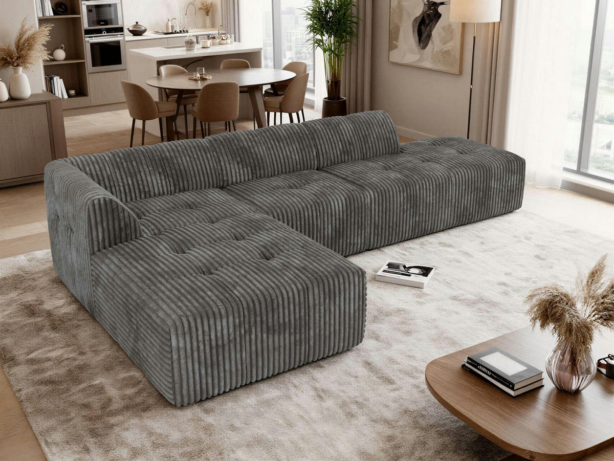 ROHOVÁ SEDAČKA GRIDA 3M L Šedá Manšestr - Vlevo - šedá/černá, textil/plast (335/176cm) - MKS