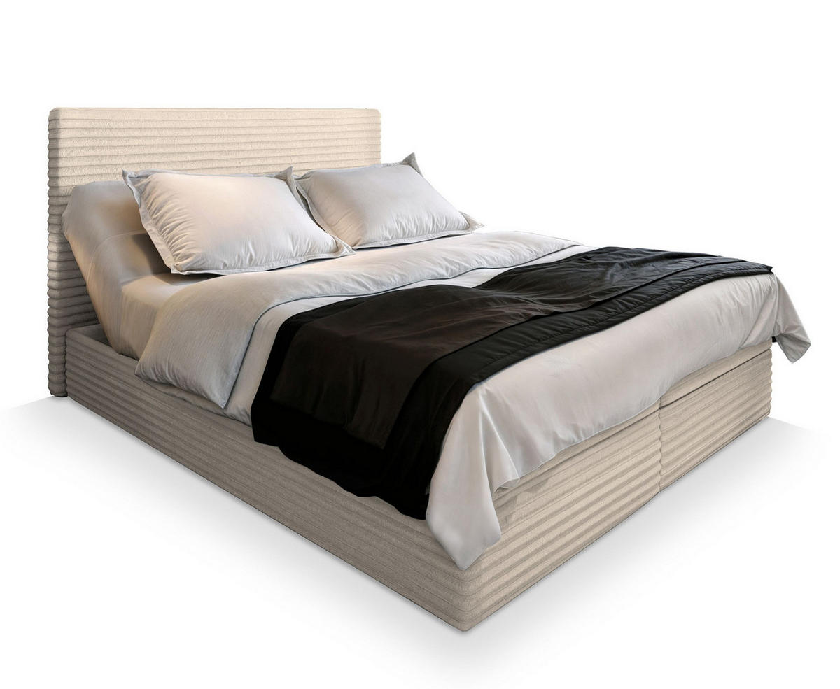 BOXBETT MILARA 160x200 cm mit Matratze und Topper - Creme - Creme, Holz (160/200cm) - MASSENO