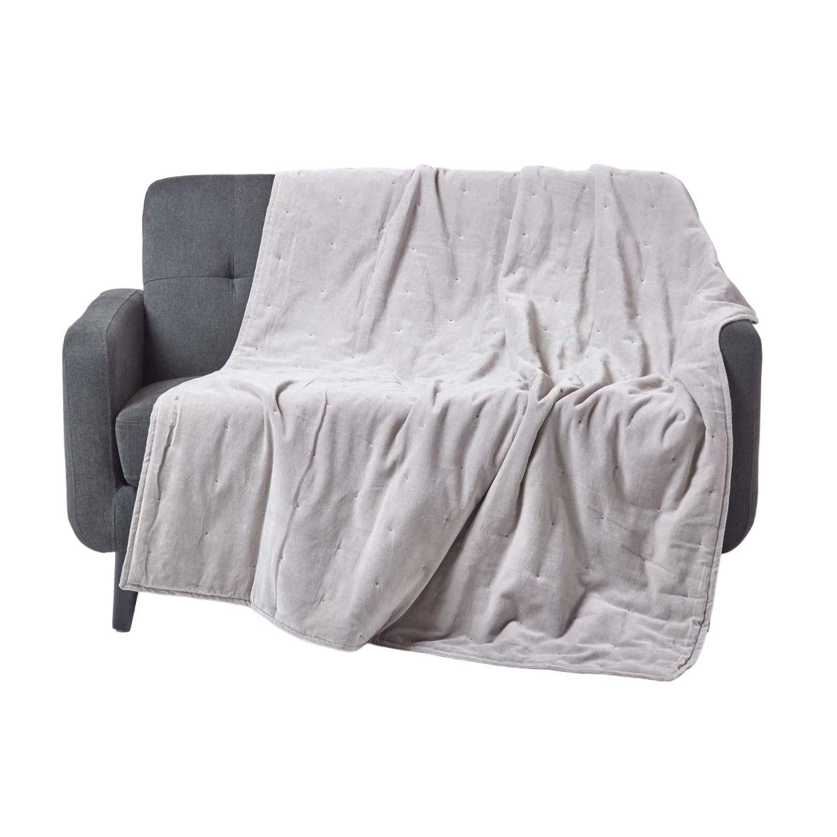 SAMT-KUSCHELDECKE 150/200 cm, Baumwolle wattiert - Hellgrau, Textil (150/200cm) - Homescapes