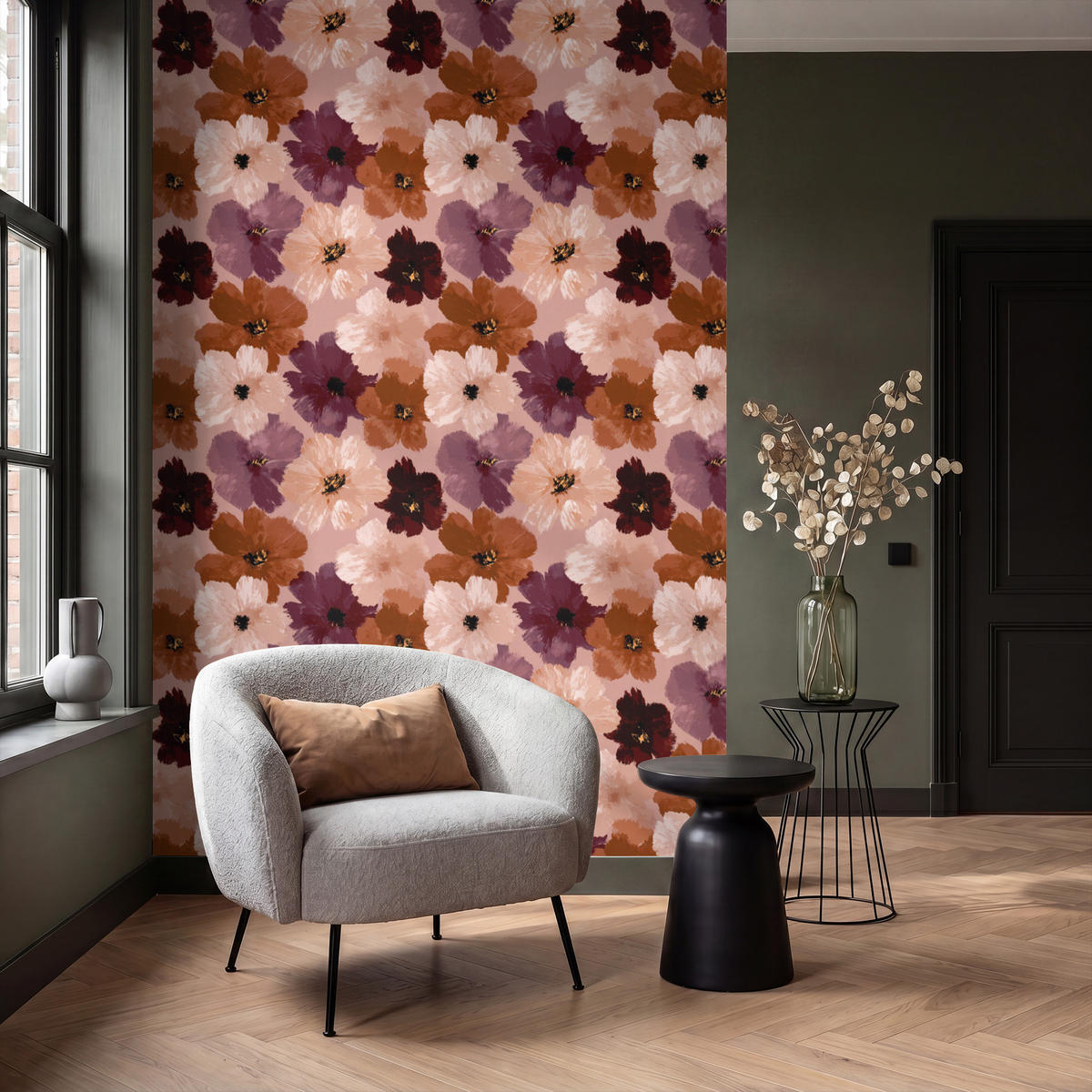 TAPETE - Blumen - Abstrakt - Erdtöne - 160x260 cm - Multicolor, Papier (160/260cm) - OnlyWow